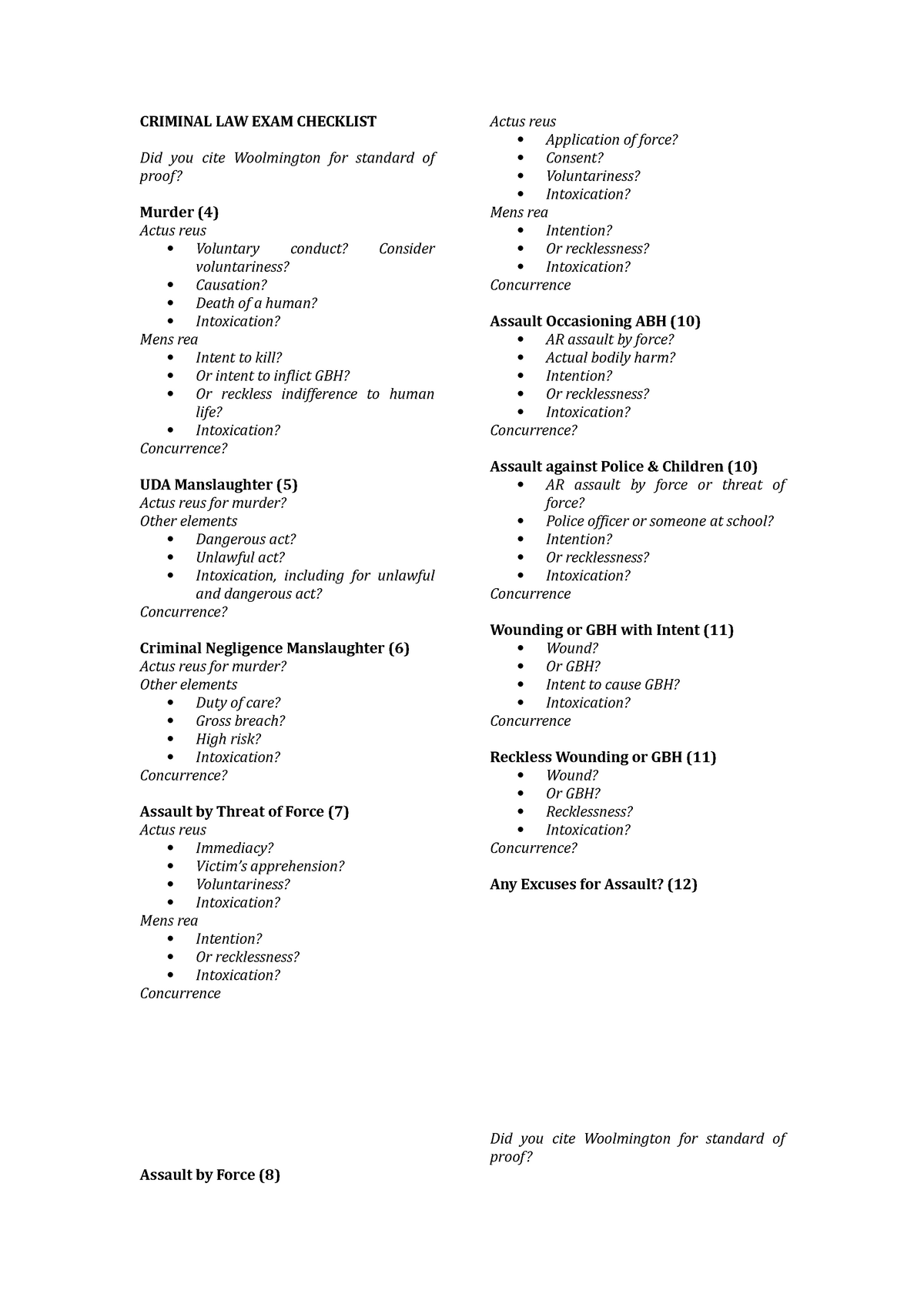 criminal law essay checklist