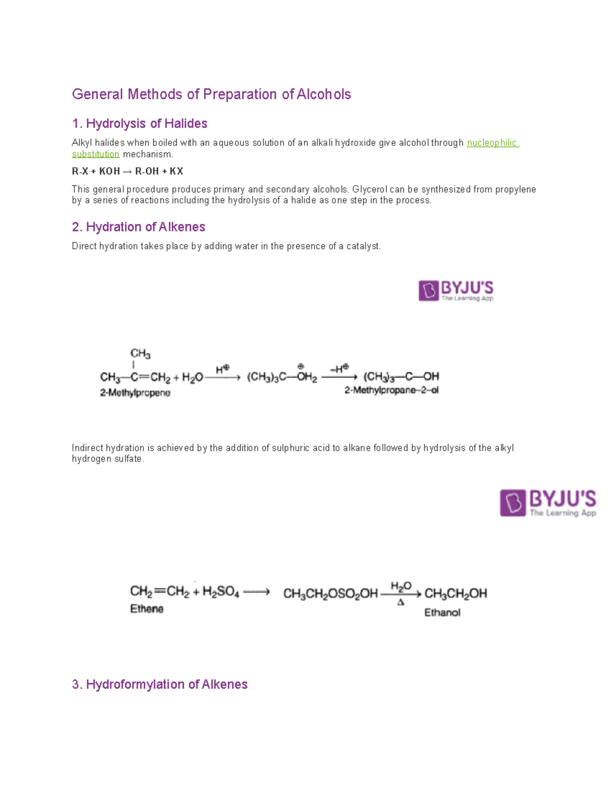 General Methods of Preparation of Alcohols Hydrolysis of Halides