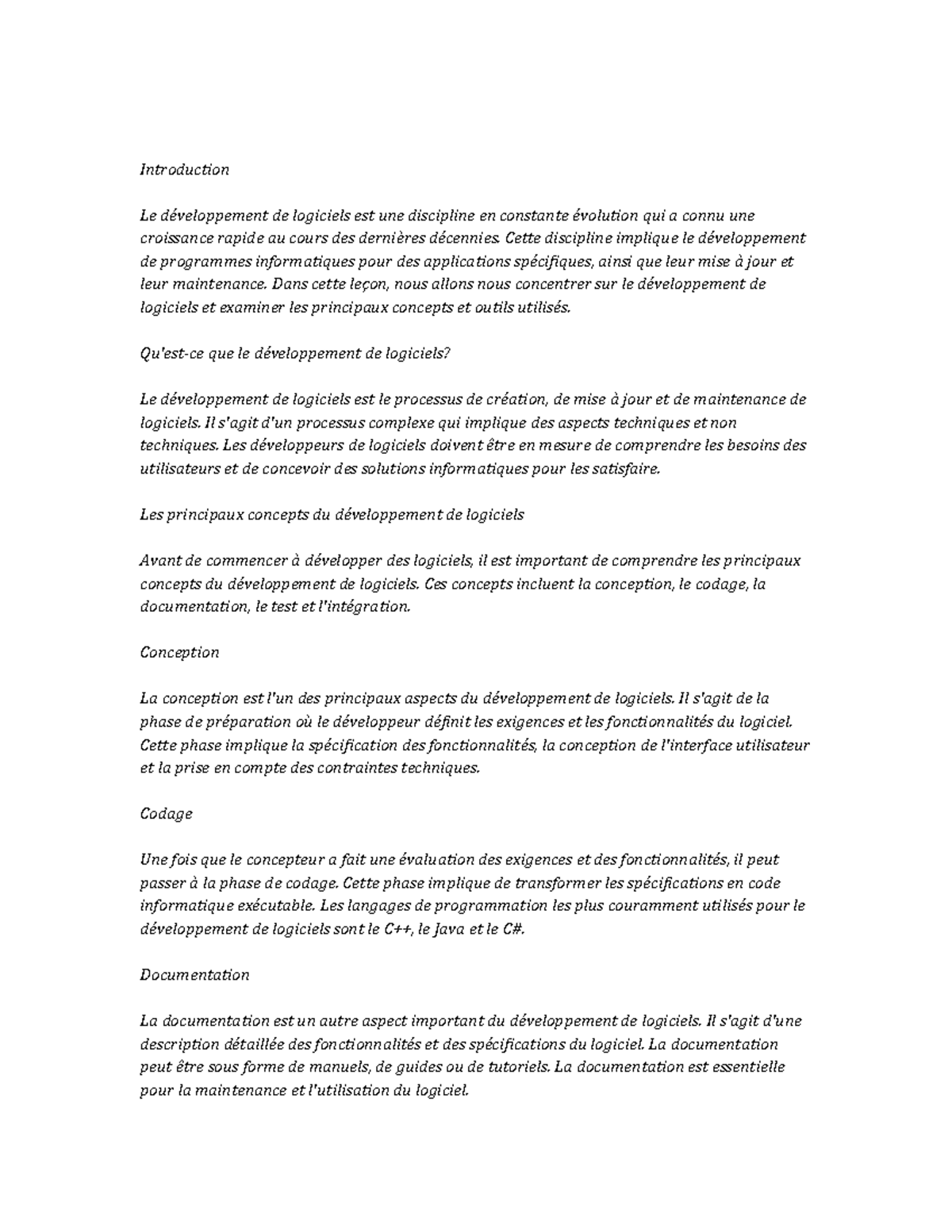 Software Development Study Notes - Introduction Le développement de ...