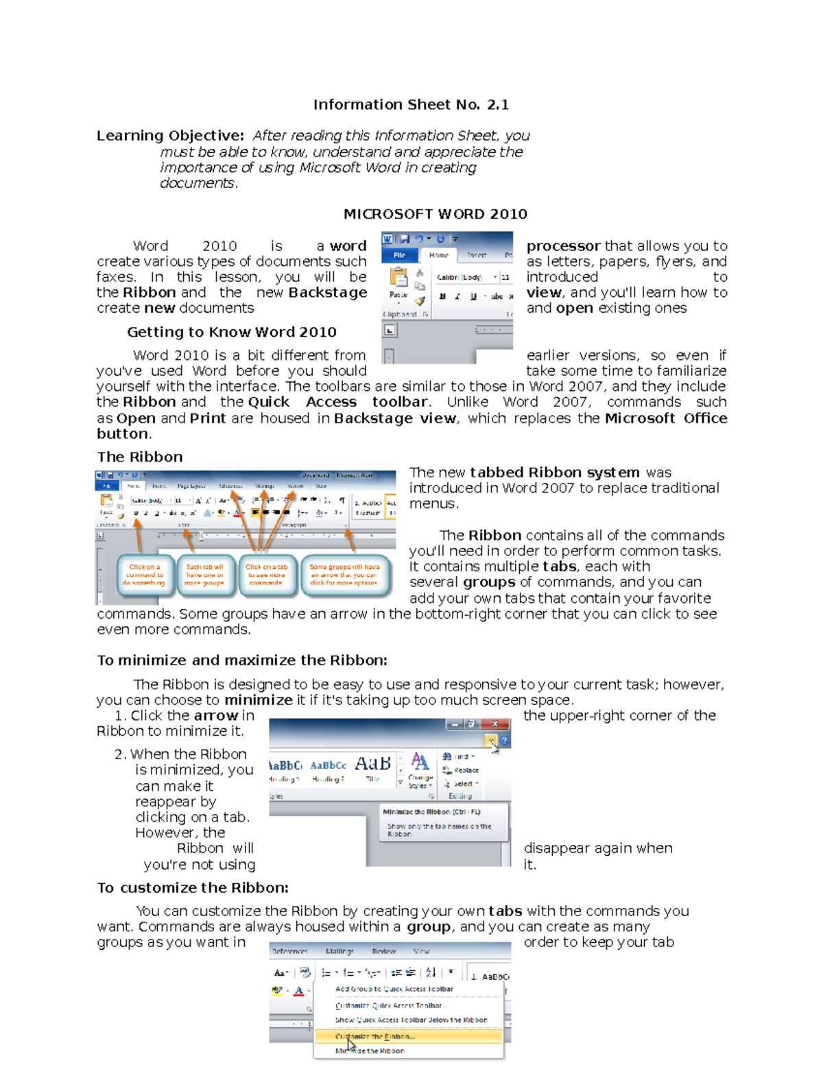 Information Sheet No3 - 2. Learning Objective: After reading this ...