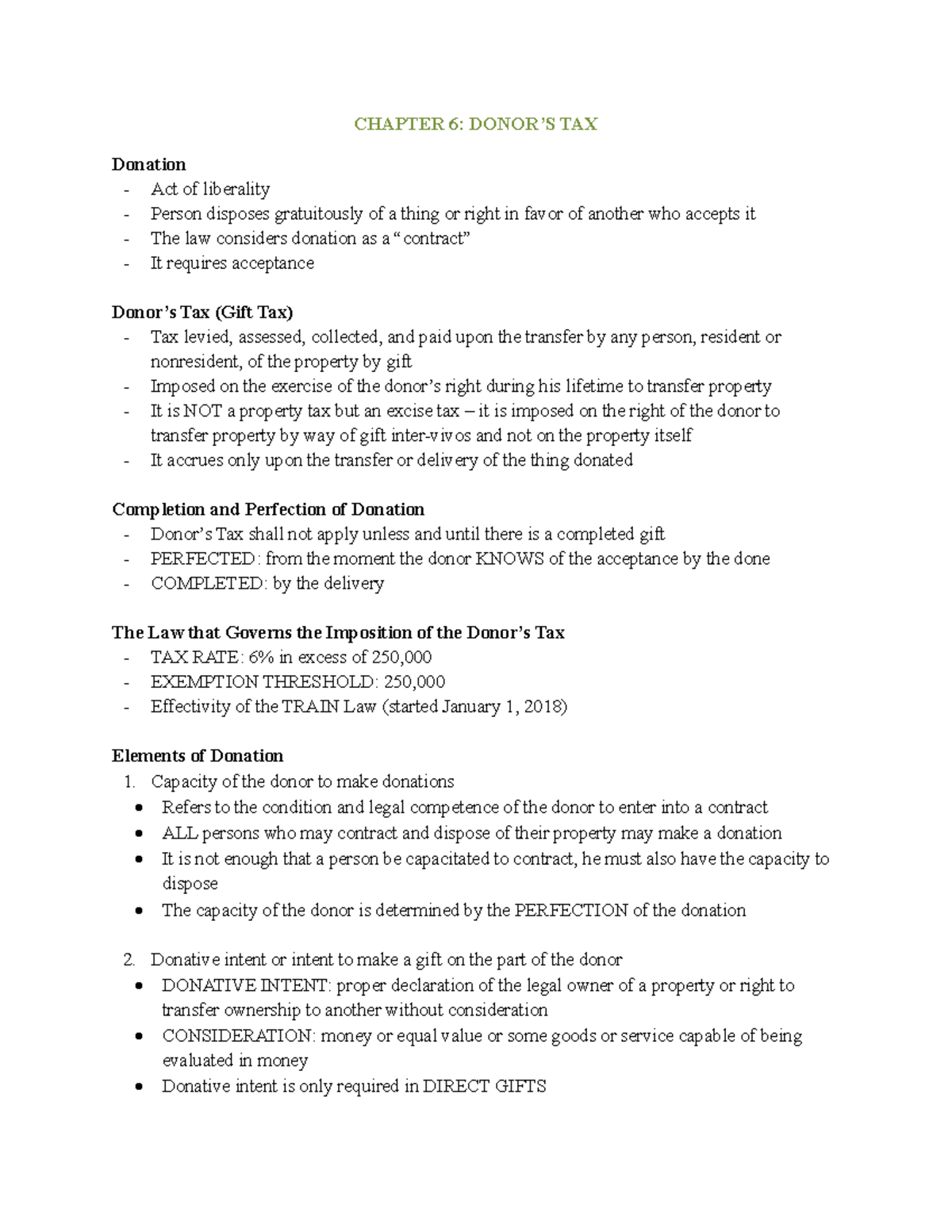 Chapter 6 - Donor'S TAX - N/a - CHAPTER 6 : DONOR’S TAX Donation - Act ...