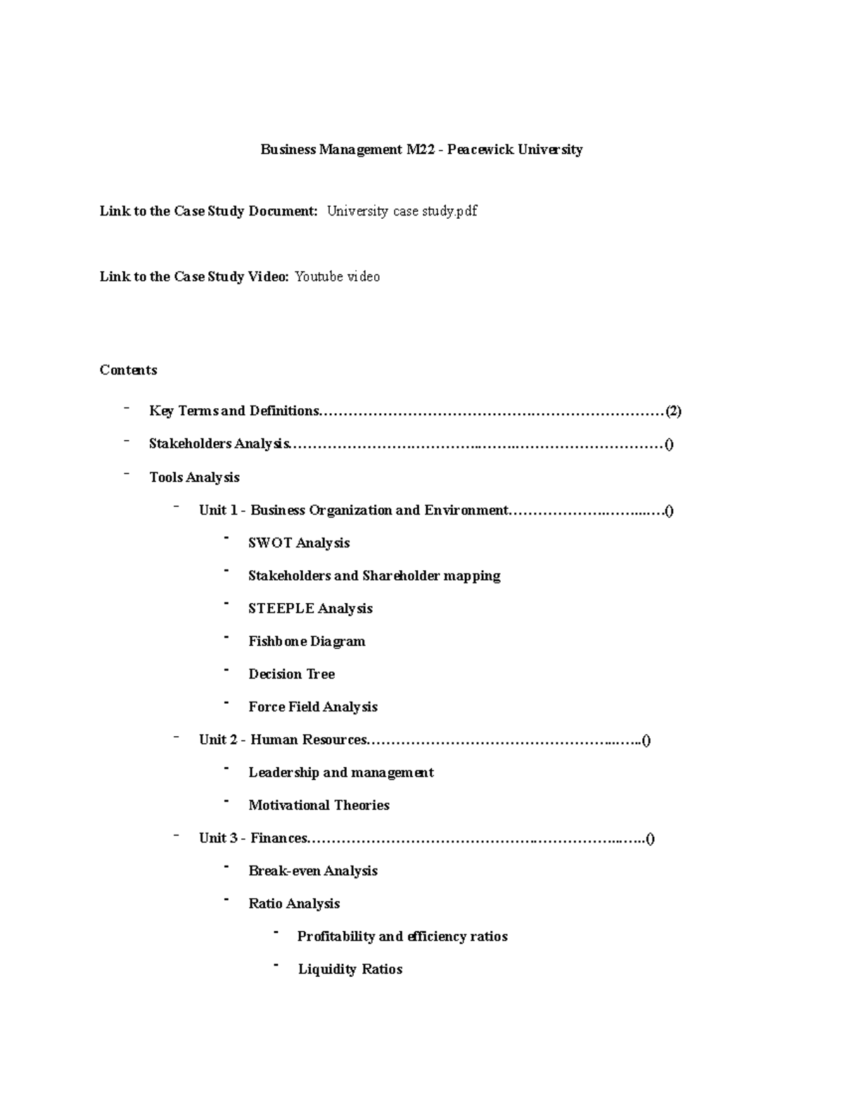 Peacewick University paper breakdown - Business Management M22 ...