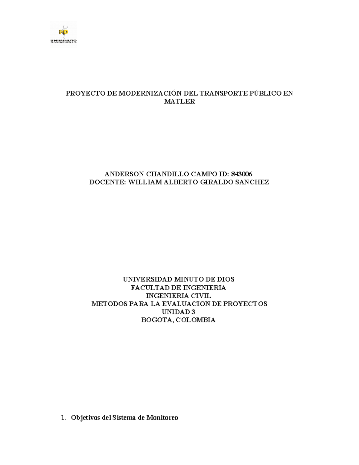 Proyecto de Modernización del Transporte Público en Matler - PROYECTO ...
