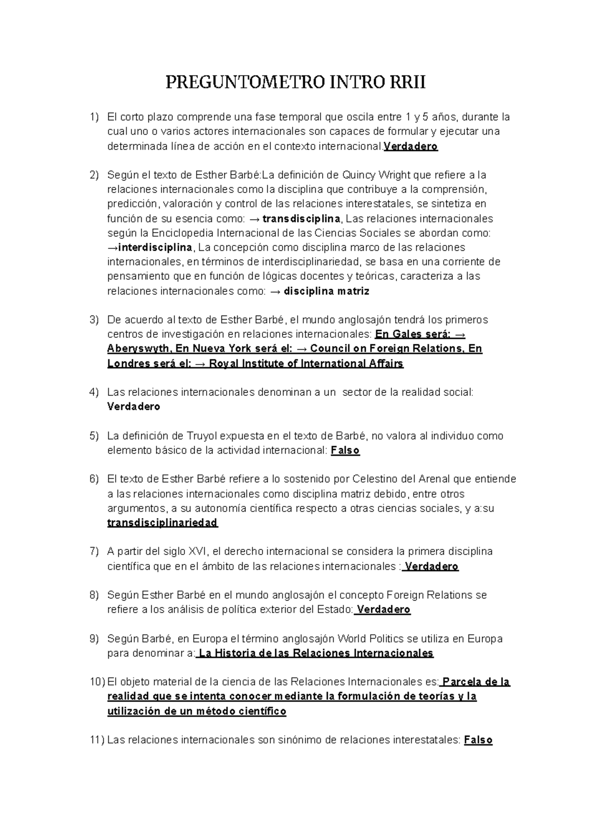 Preguntometro Intro RRII - PREGUNTOMETRO INTRO RRII El corto plazo ...