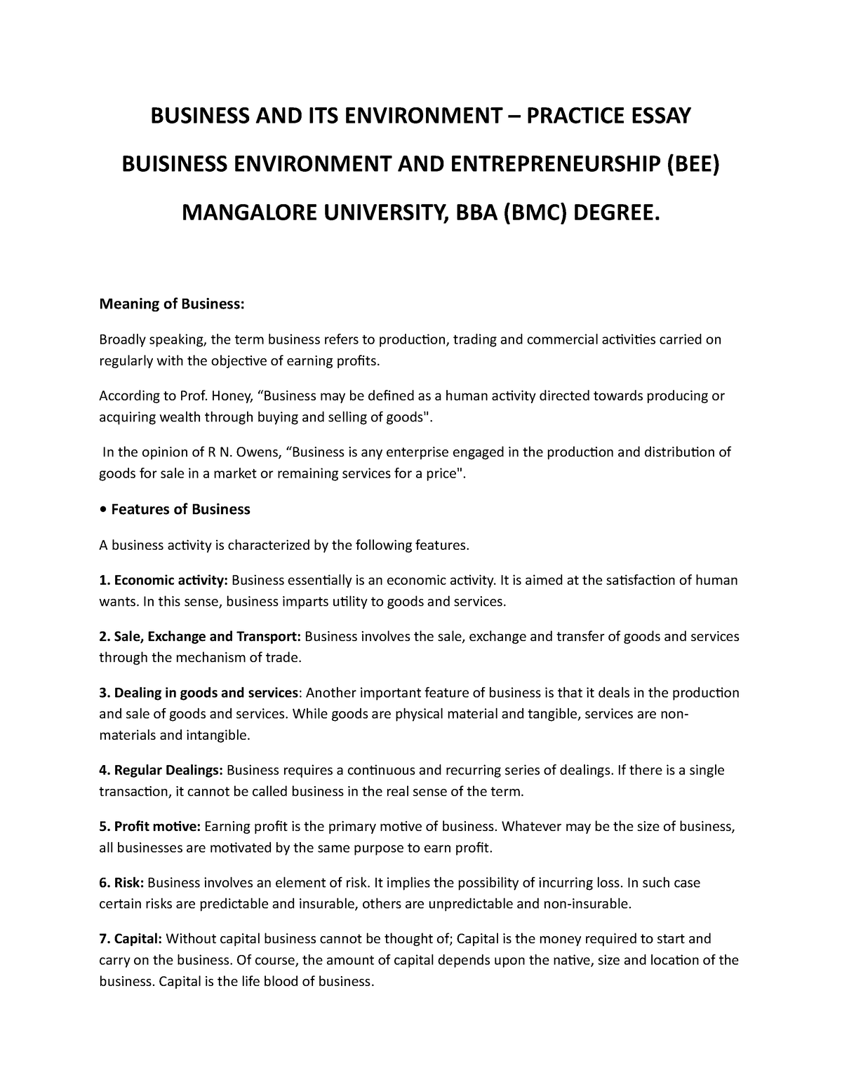 how to write an essay on business environment