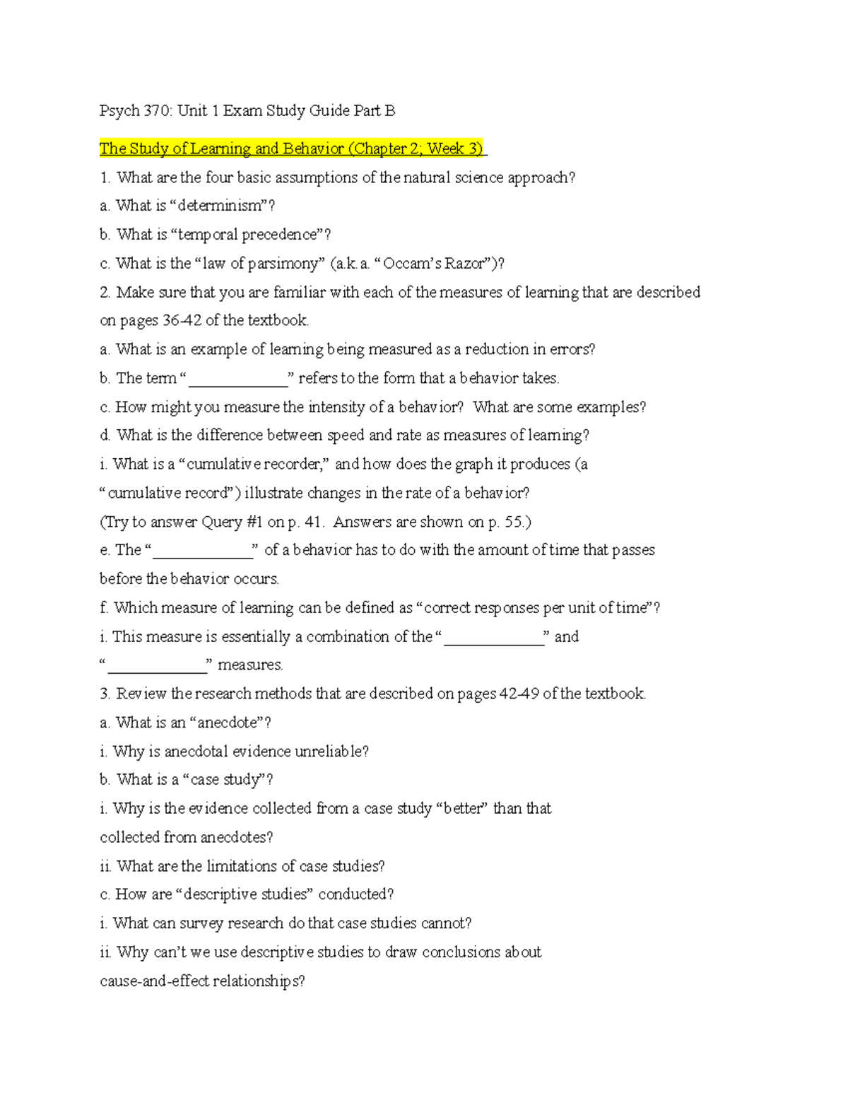Psych 370- Unit 1 Exam Study Guide Part B - What are the four basic ...