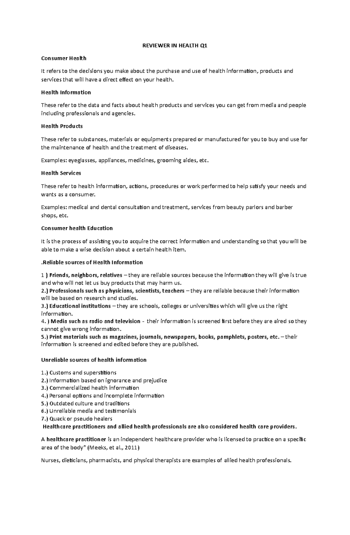 Reviewer in health REVIEWER IN HEALTH Q Consumer Health It refers to