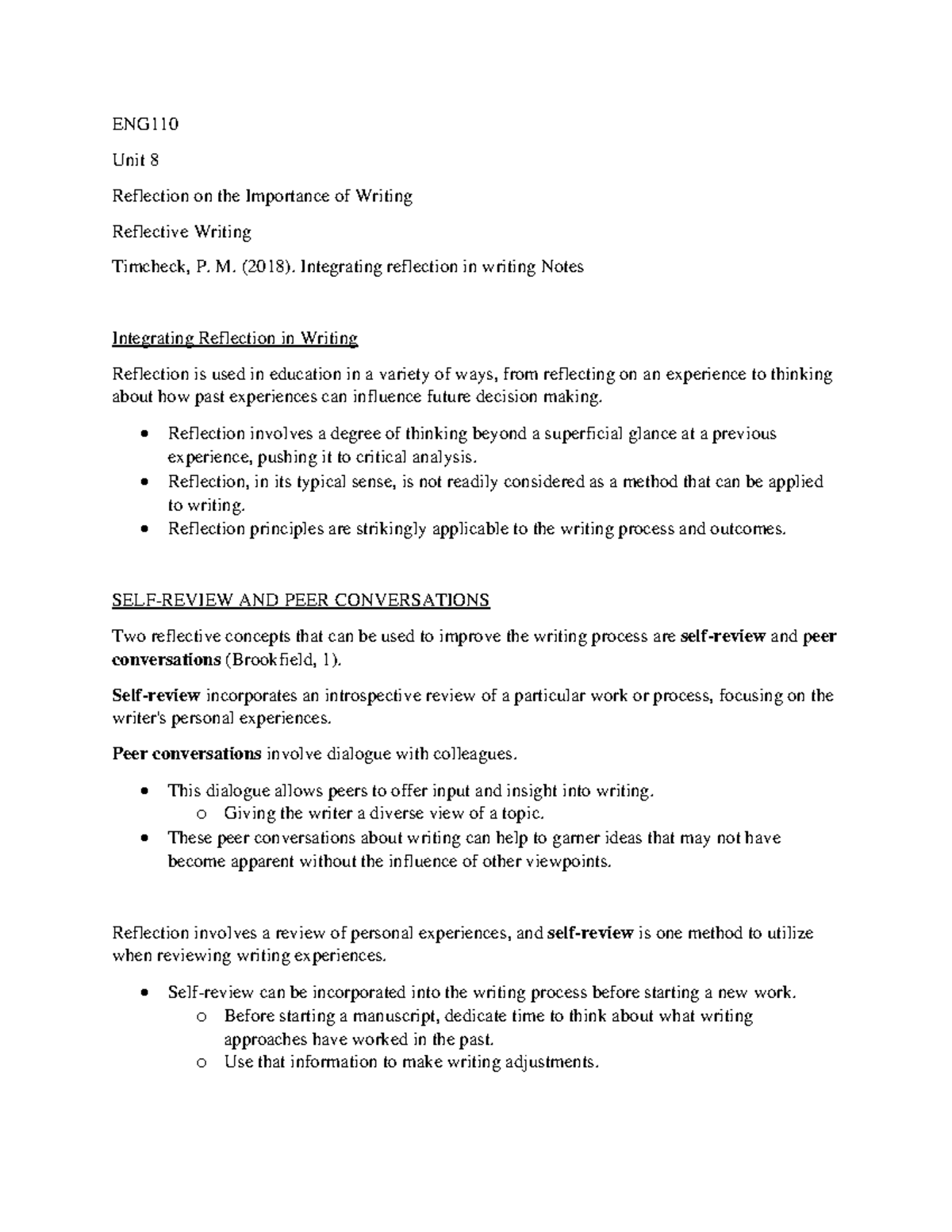 Eng110 Unit 8 Reflective Writing Integrating Reflection In Writing 