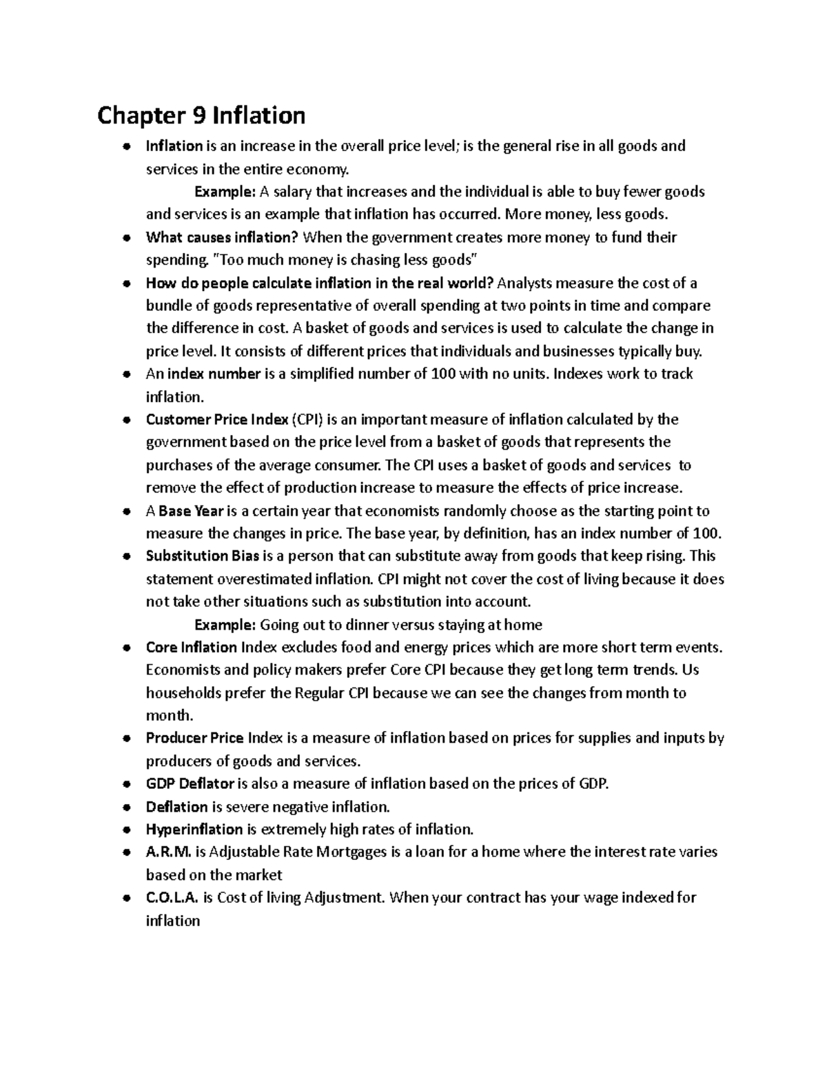 Macroeconomics Chapter Notes #9,11,12,13 - Chapter 9 Inflation ...