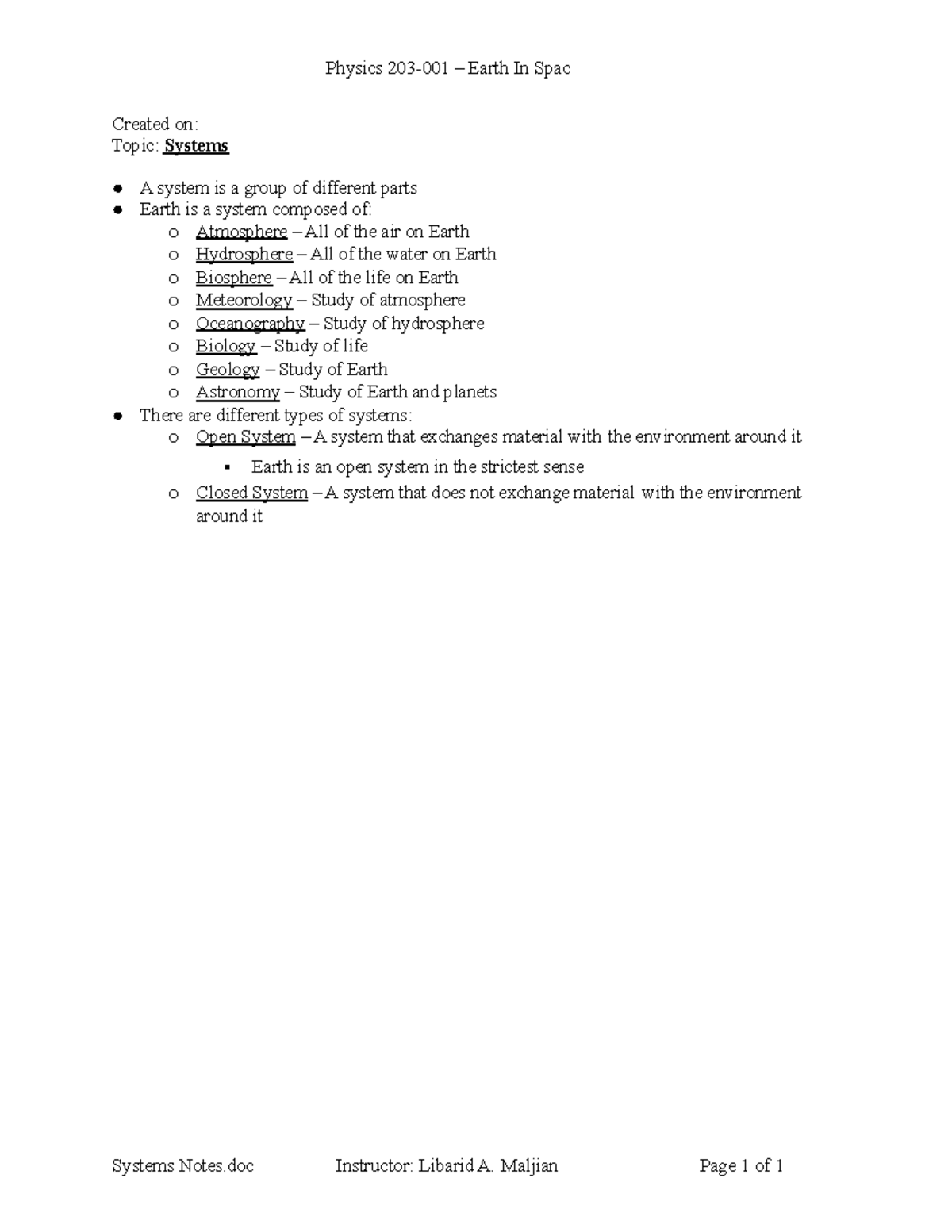 earth in space lecture notes 10 - Physics 203-001 – Earth In Spac ...