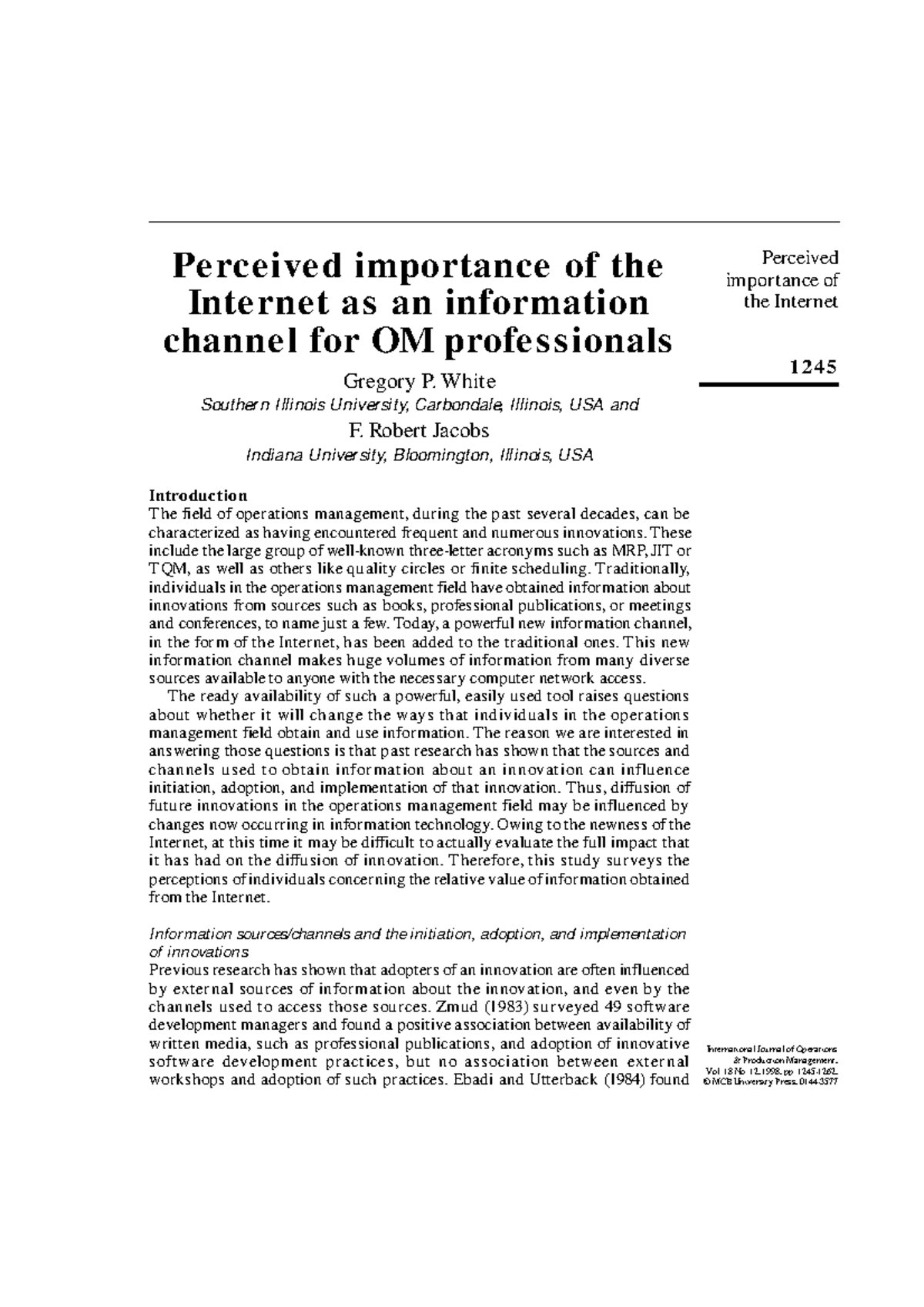 information management articles - Perceived importance of the Internet ...