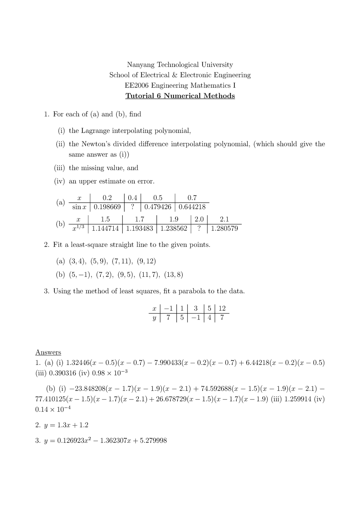 EE2006 Tutorial 12 Solution - Nanyang Technological University School ...