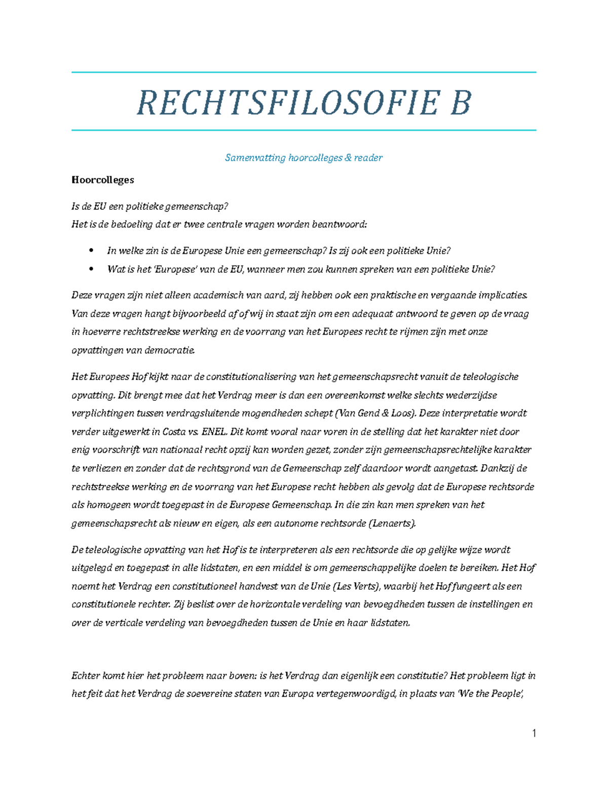 Rechtsfilosofie B Samenvatting - Samenvatting - Colleges 1 - 12 ...