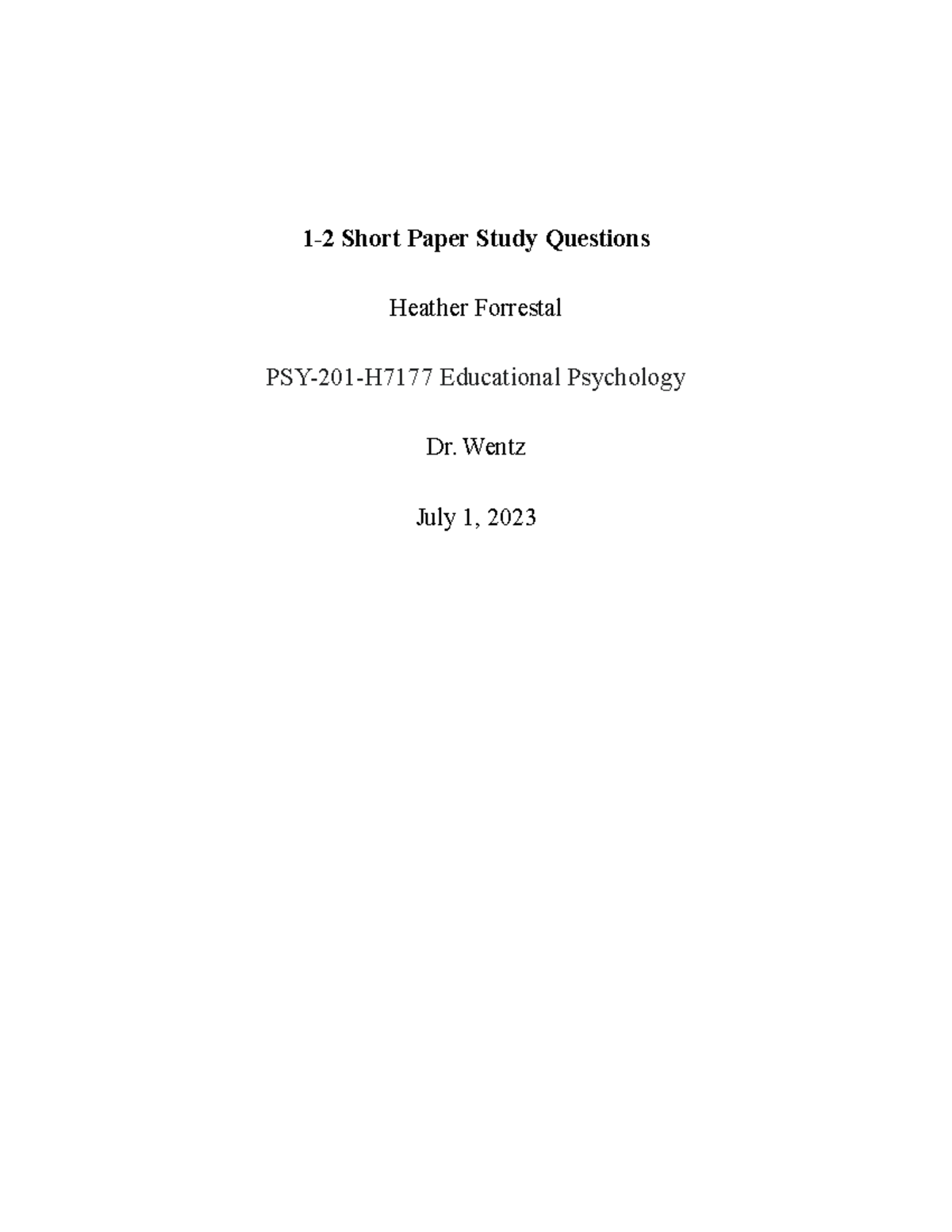1-2 Short Paper Study Questions - 1-2 Short Paper Study Questions ...