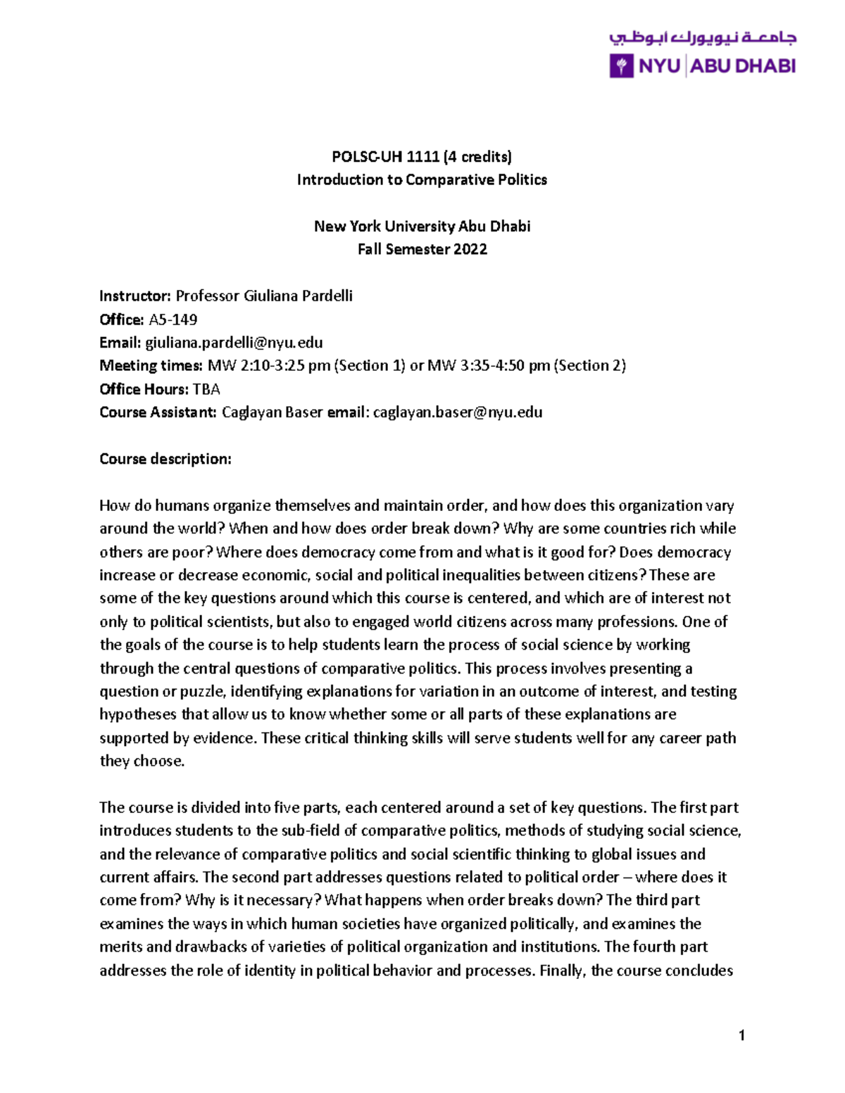 Fall-2022 Syllabus - POLSC-UH 1111 (4 credits) Introduction to ...