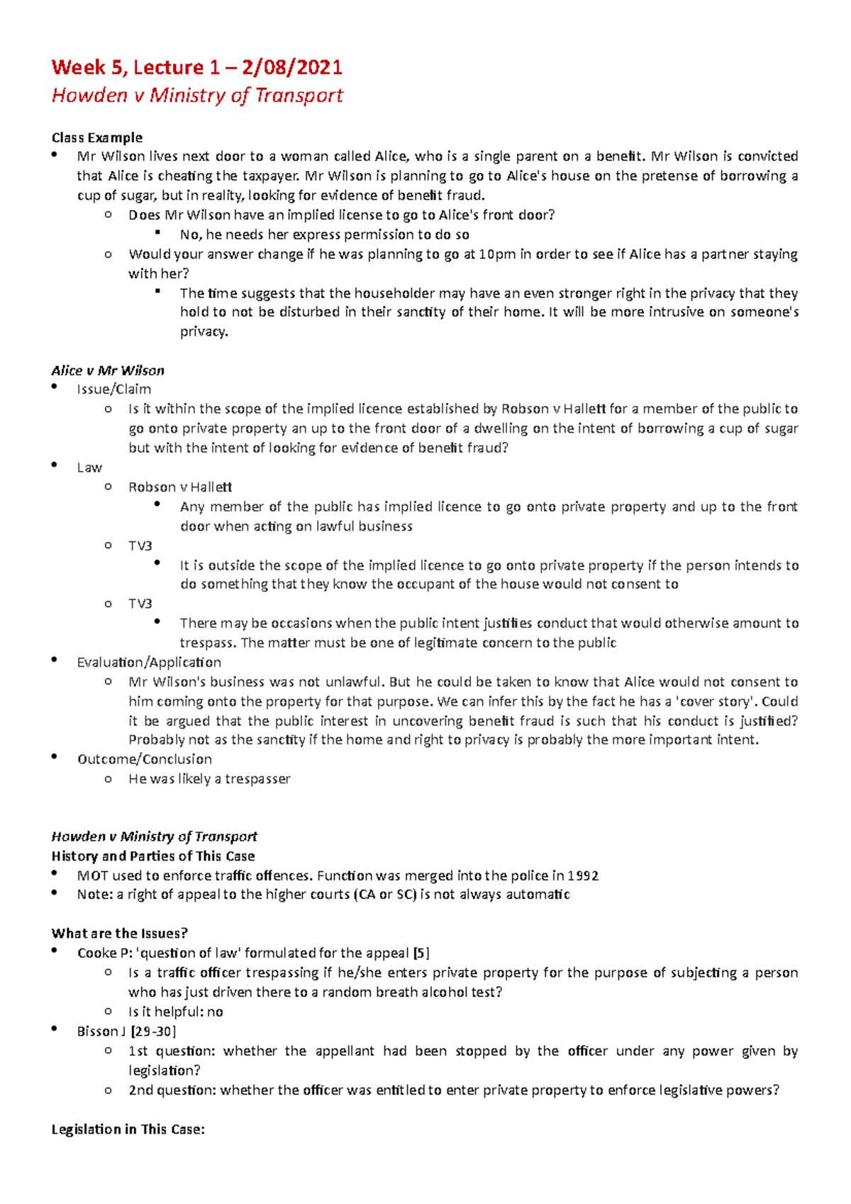 Laws122 Week 5 Lecture 1 On Howden V Ministry Of Transport Week 5 Lecture 1 208 Howden V 2803