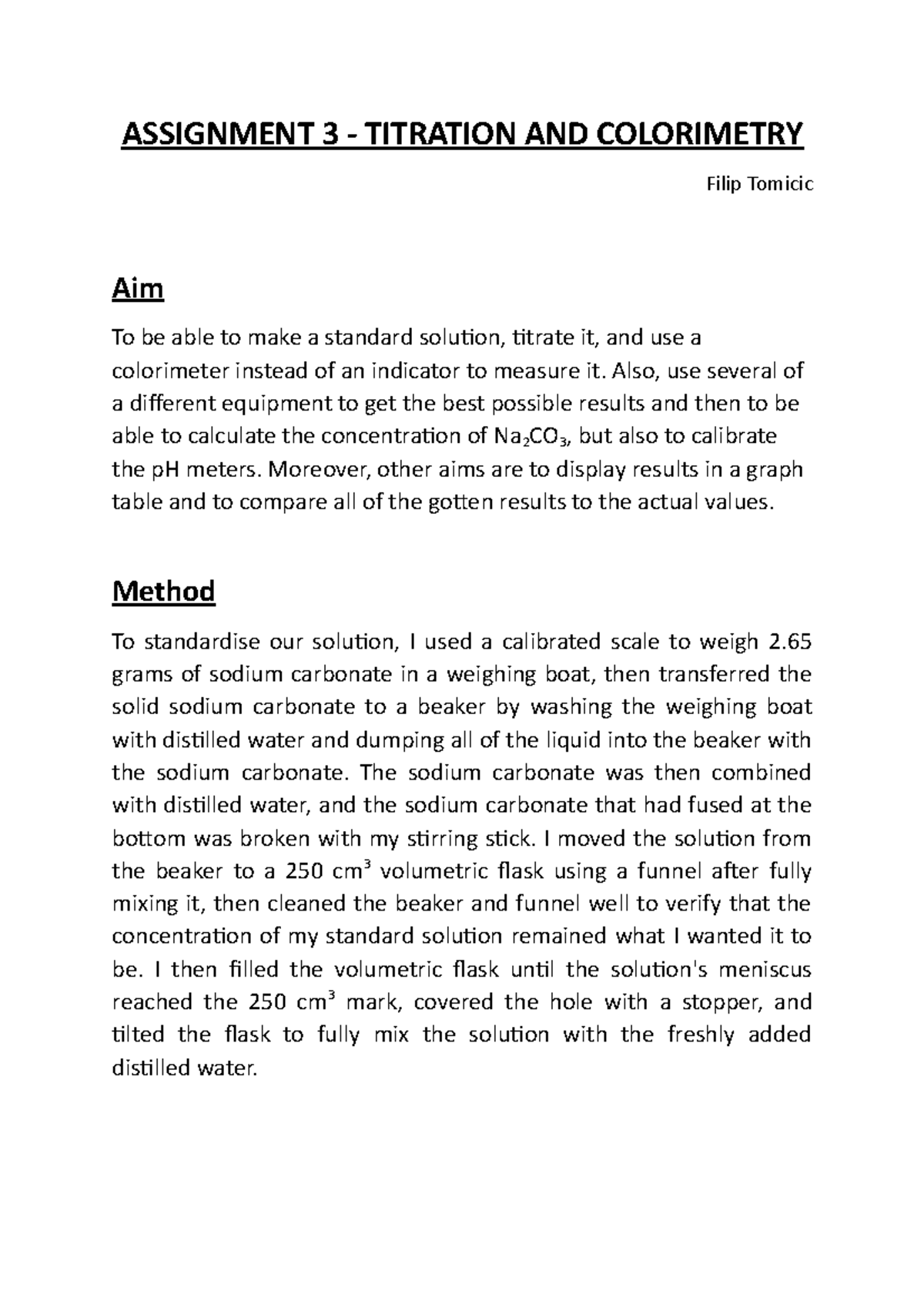 Assignment 3 Titration and Colorimetry Filip Tomicic ASSIGNMENT 3