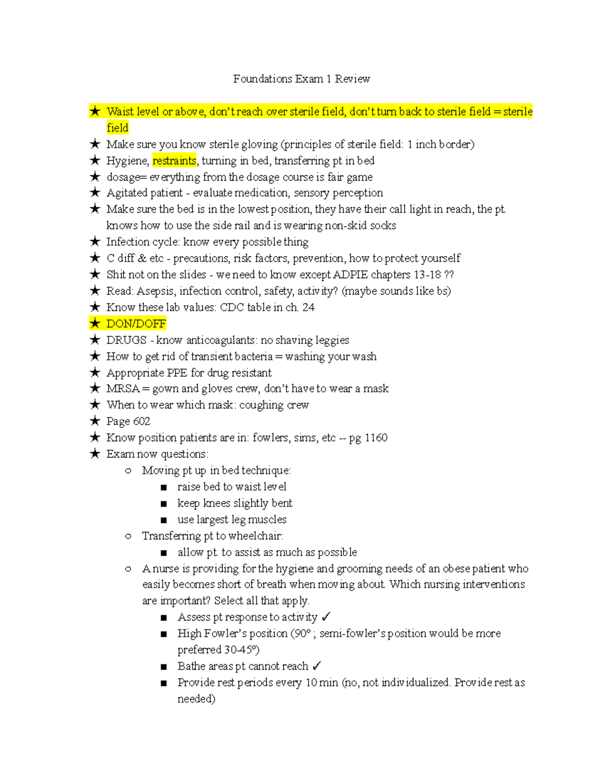 Foundations Exam 1 Review Foundations Exam 1 Review ★ Waist level or