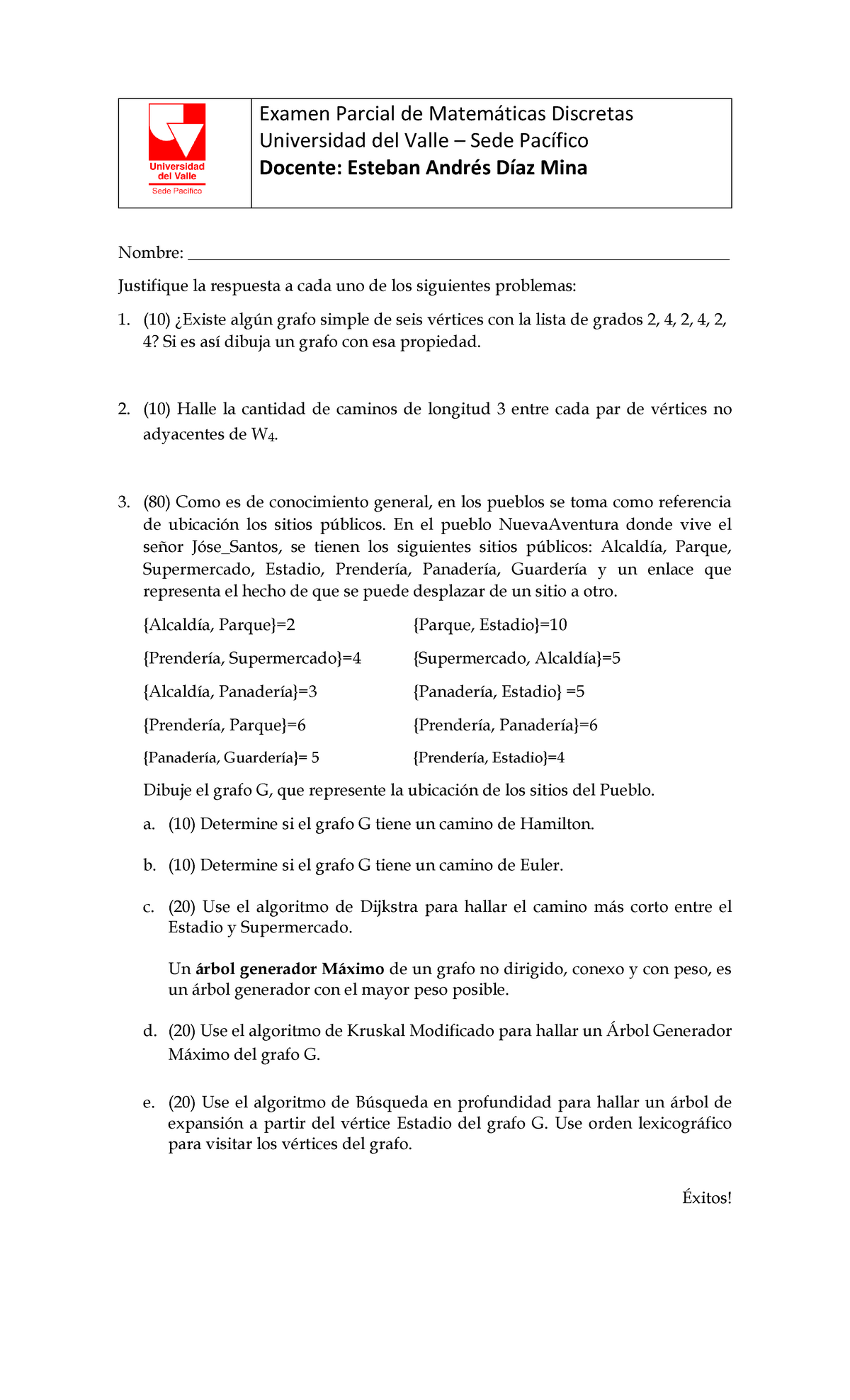 Examen 2015, Preguntas - Examen Parcial De Discretas Universidad Del ...