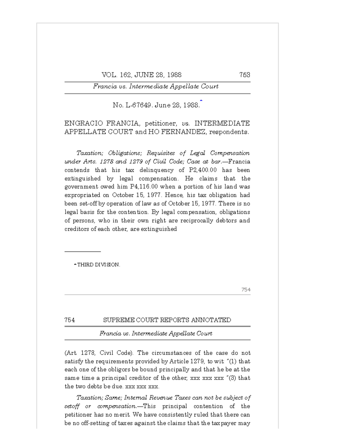89 Francia vs. Intermediate Appellate Court VOL. 162, JUNE 28, 1988