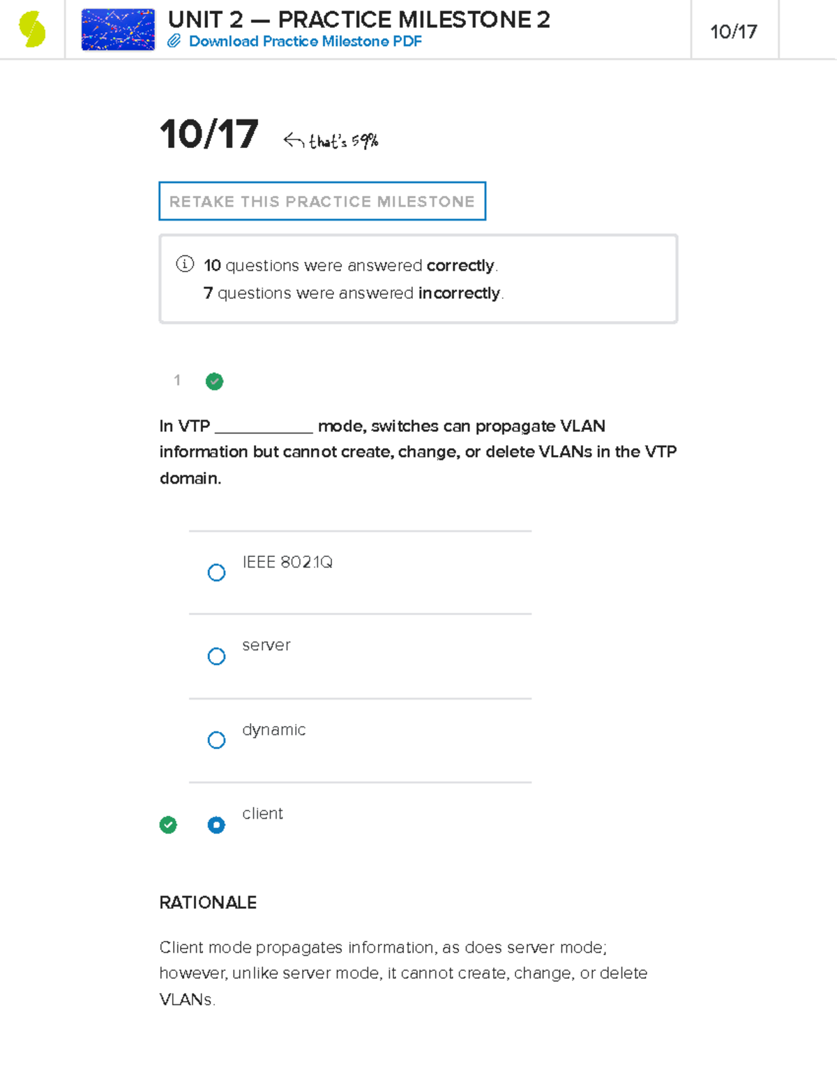 Unit2prac - Challenge 2 Unit 2 Practice test - 1 10 / 17 that's 59% ...