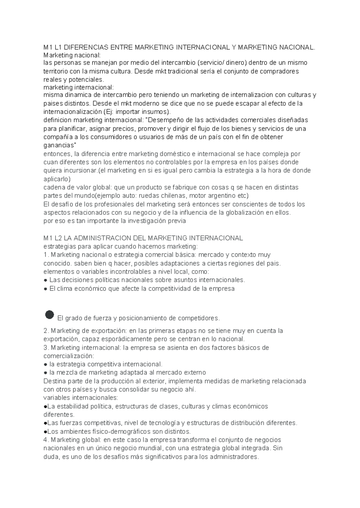 Resumen Modulo 1 y 2 - M1 L1 DIFERENCIAS ENTRE MARKETING INTERNACIONAL ...