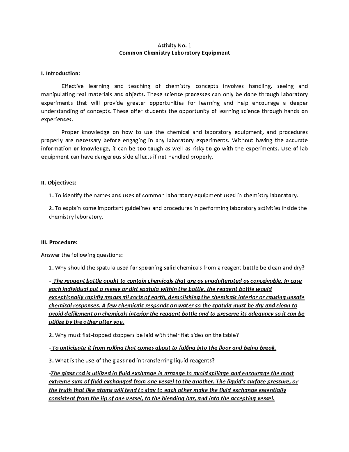 Common Chemistry Laboratory Equipment - Activity No. 1 Common Chemistry ...