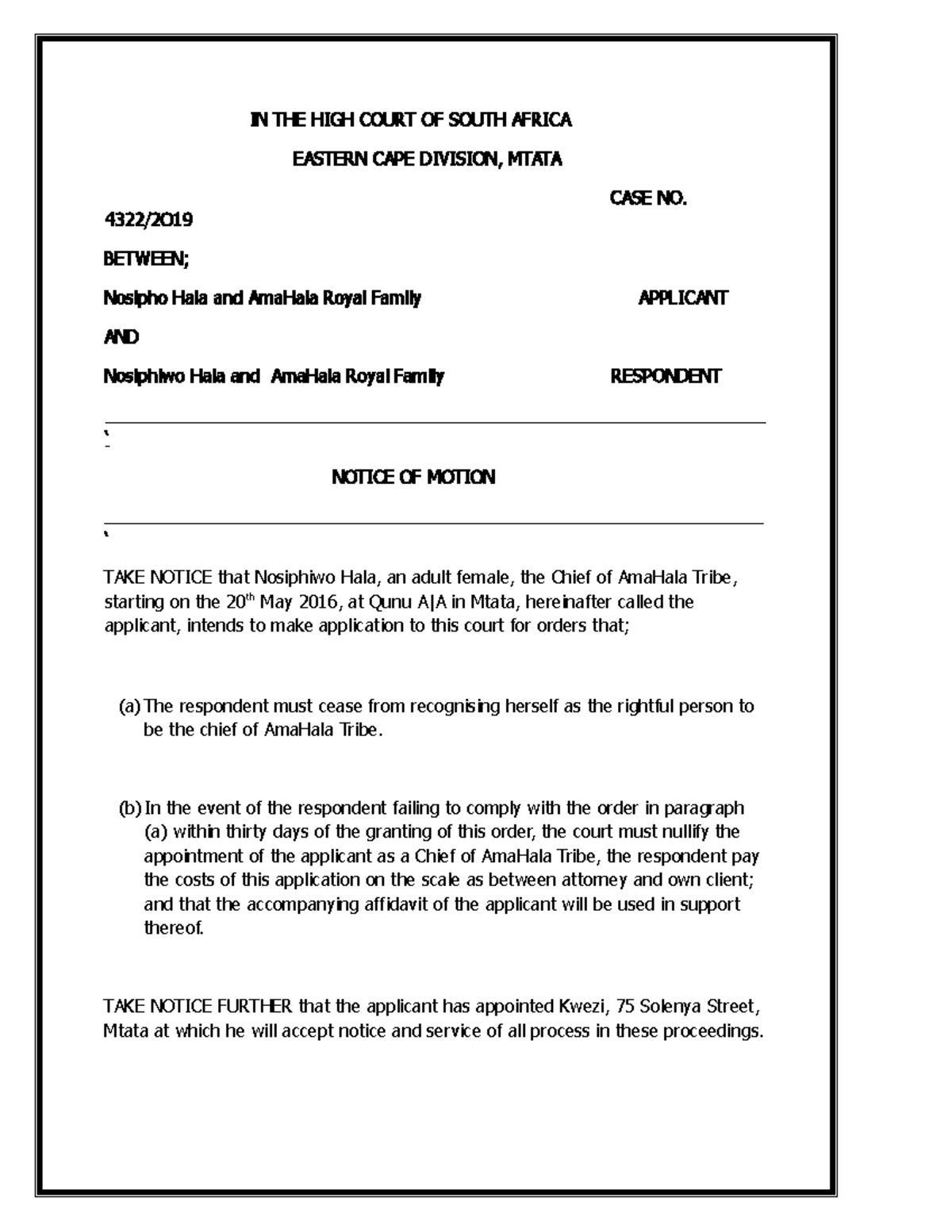 Sakela legal practice memo IN THE HIGH COURT OF SOUTH AFRICA EASTERN