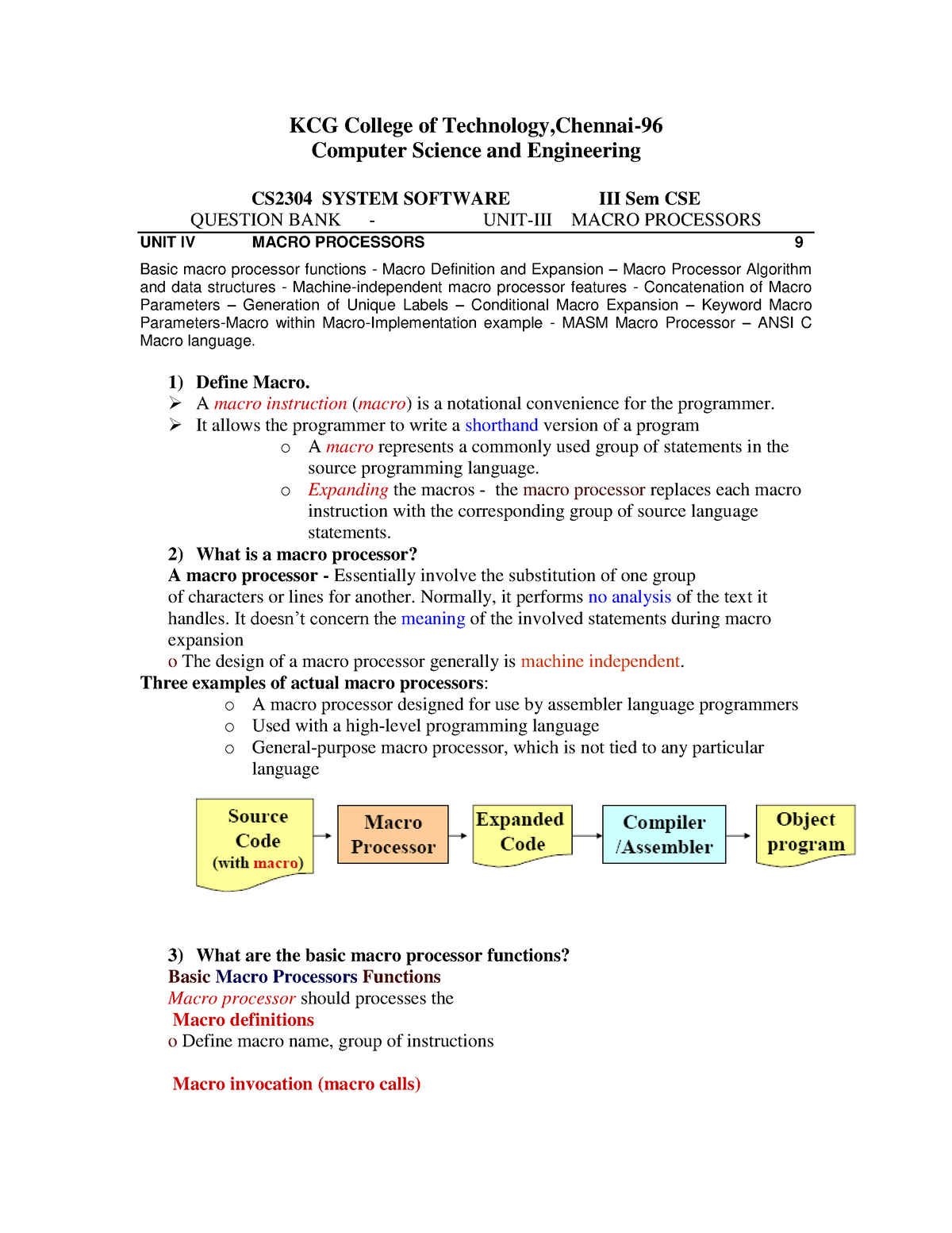 CS2304 System Software UNIT IV Notes - KCG College Of Technology ...