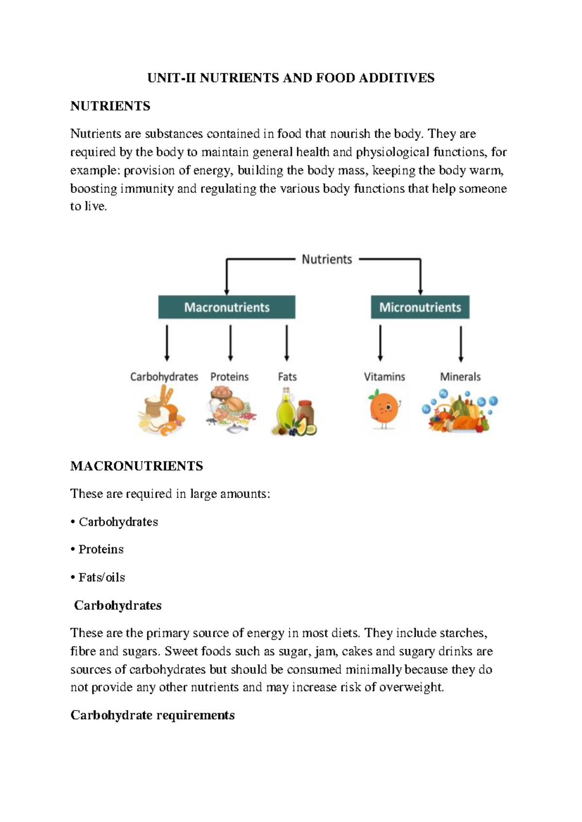 FNH unit 2 - UNIT-II NUTRIENTS AND FOOD ADDITIVES NUTRIENTS Nutrients ...