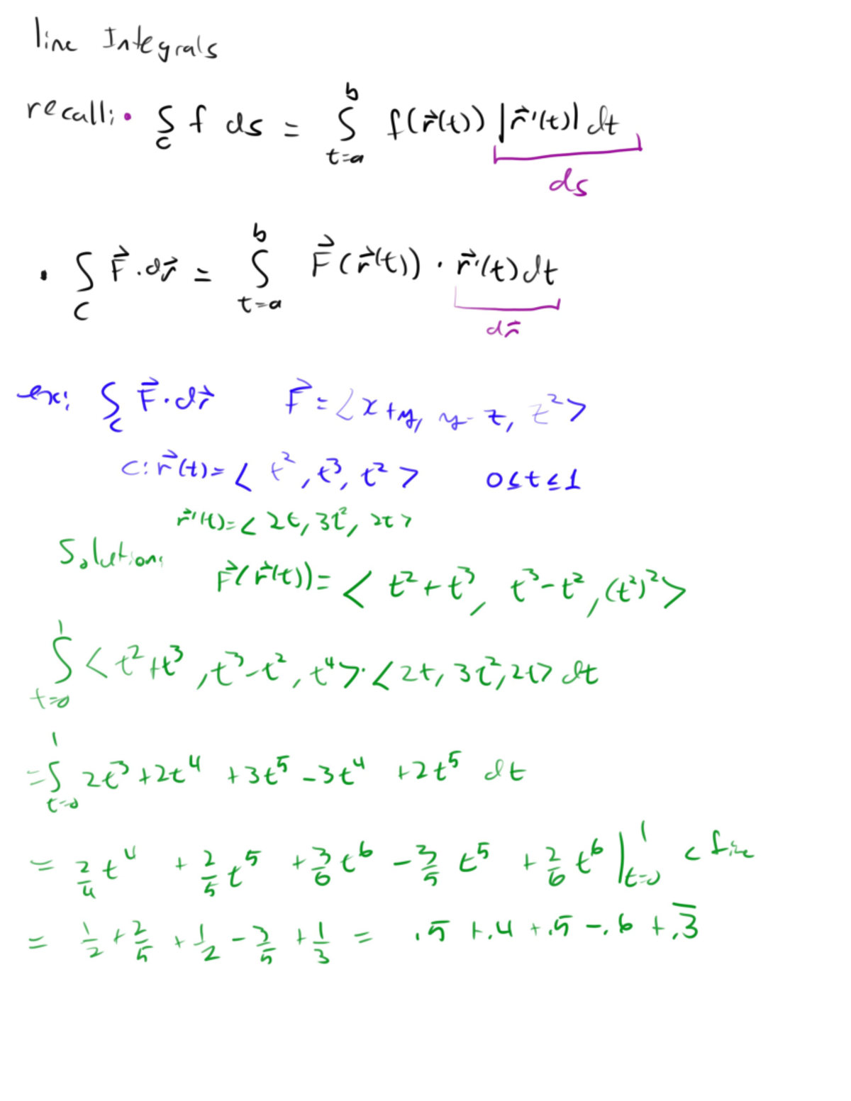 Nov 7 1 - Class Notes - line Integrals b s t as S f(a(()) ds b S F F. S ...