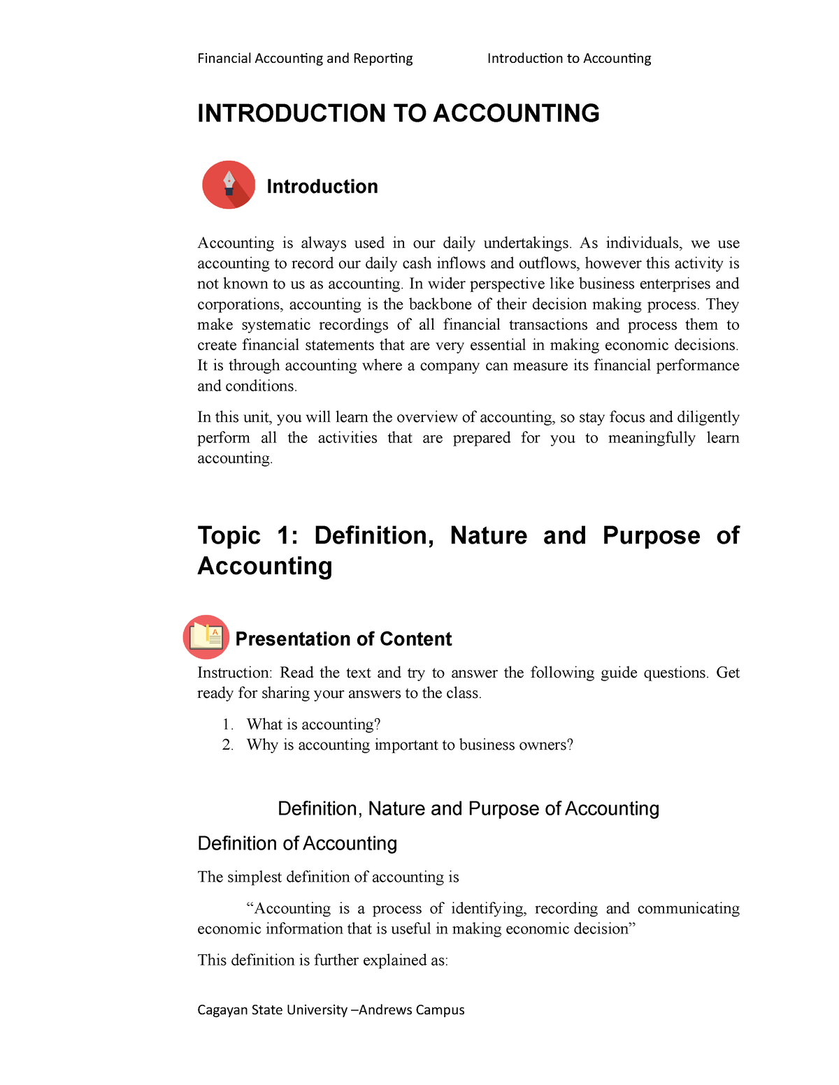 FAR Module 1 Introduction To Accounting - INTRODUCTION TO ACCOUNTING ...