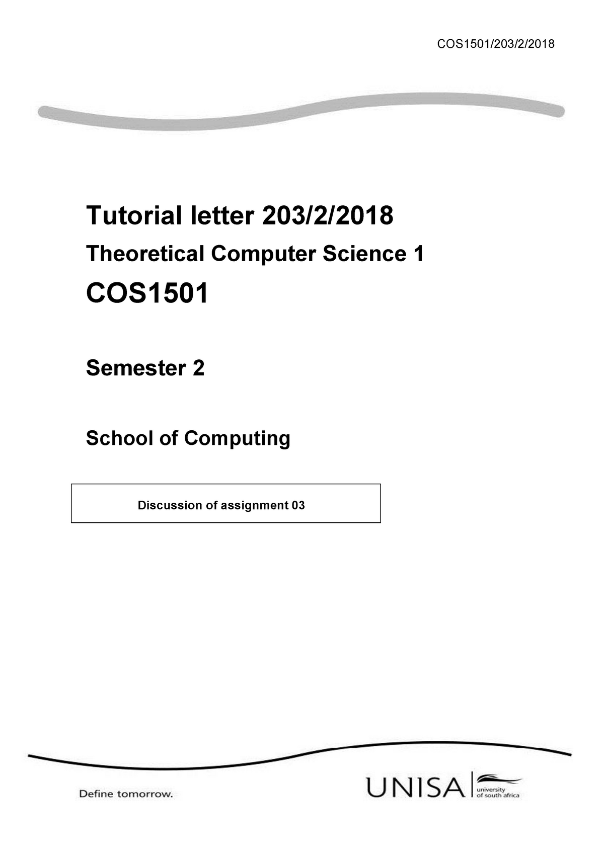 203 2018 2 B - COS1501-2018-6-E-11 First Semester Past Paper, Answers ...