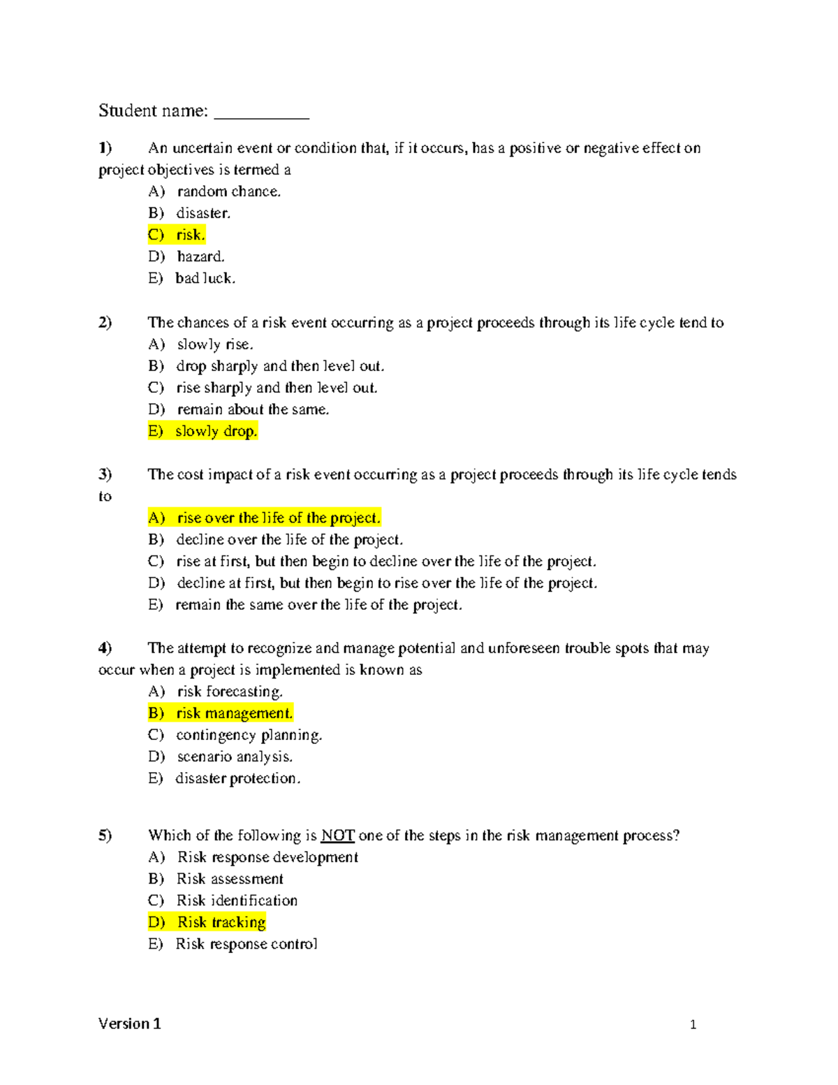 Project Management Test Bank Chapter 7 - MGT1100 - Algonquin College ...