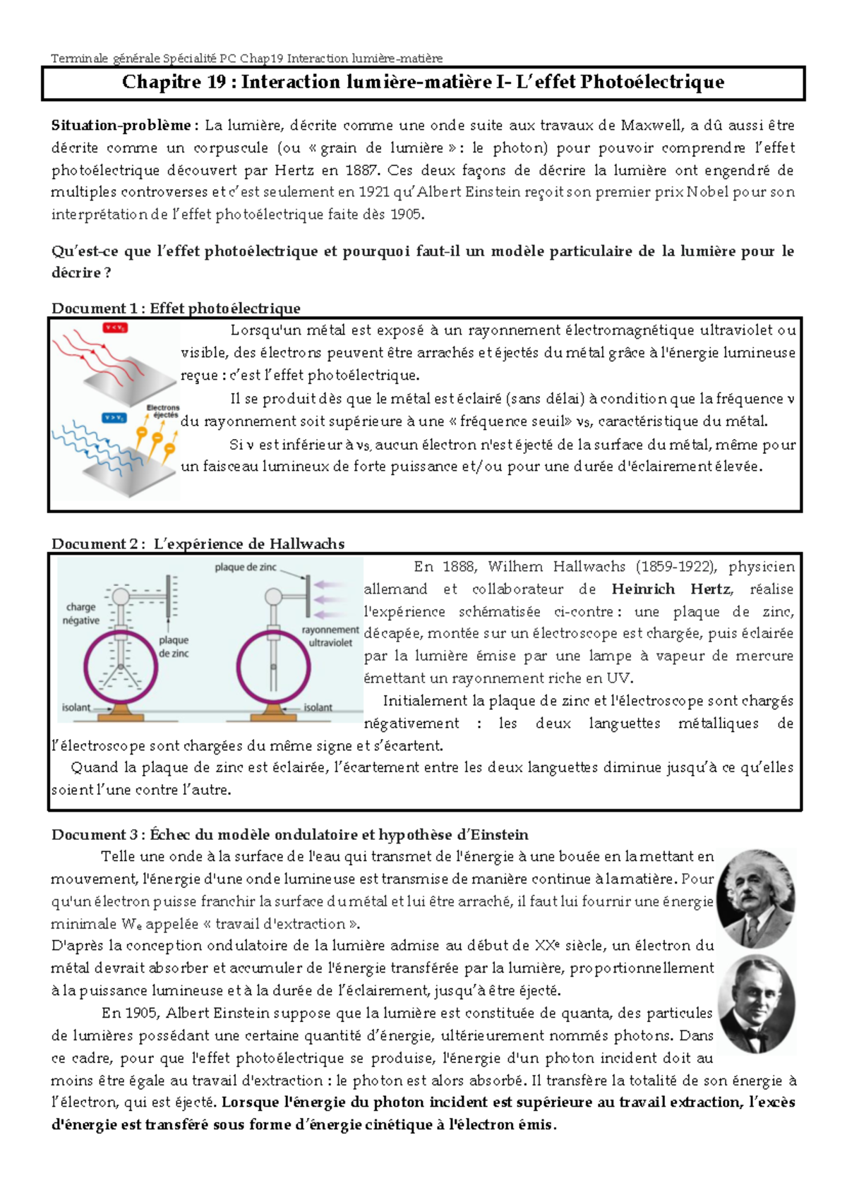Chap19 Interaction lumière matière 1 effet photoélectrique - Terminale ...