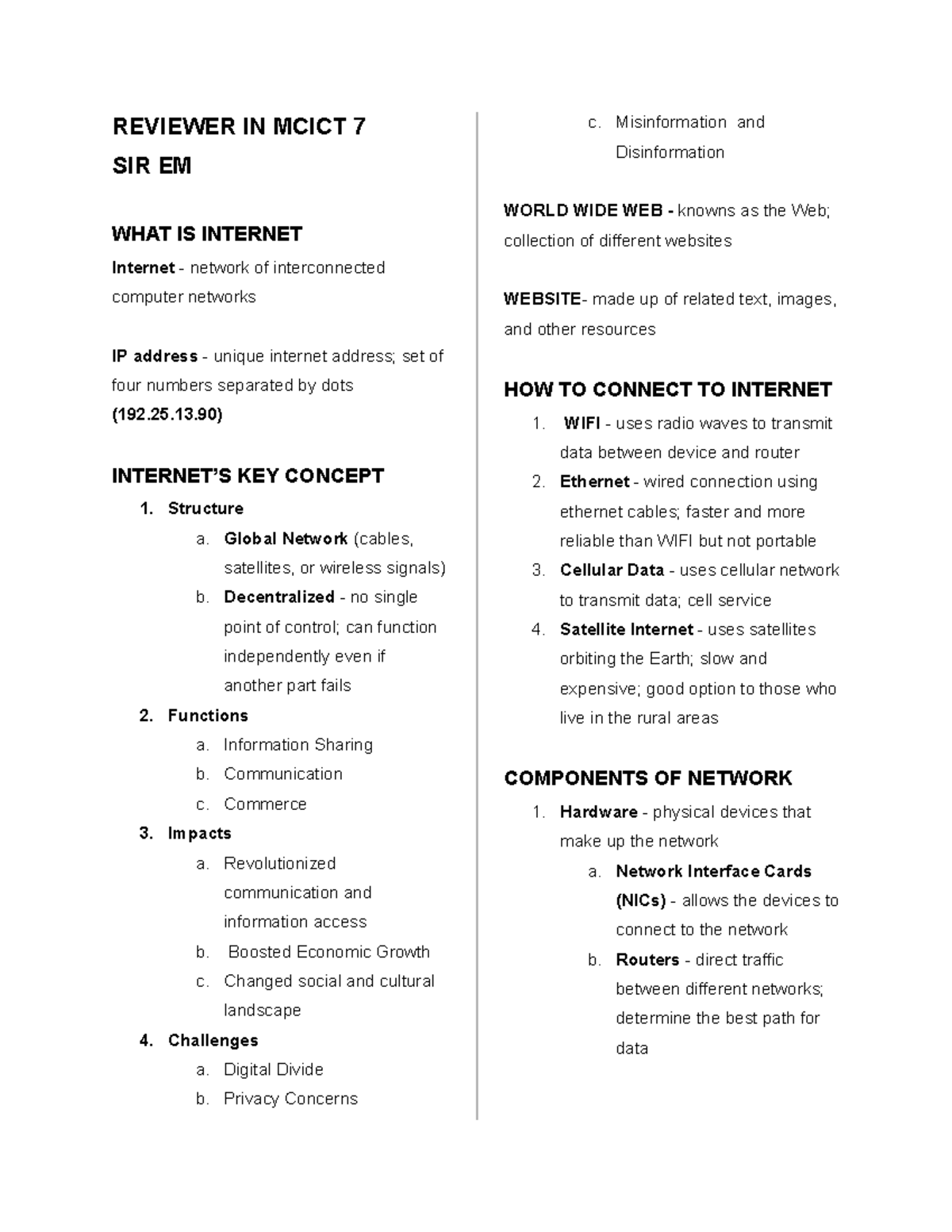 Reviewer IN Mcict 7 - REVIEWER IN MCICT 7 SIR EM WHAT IS INTERNET ...