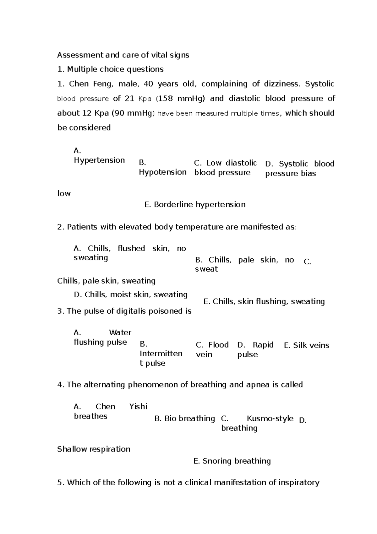 Assessment and care of vital signs NURS140 - Assessment and care of ...