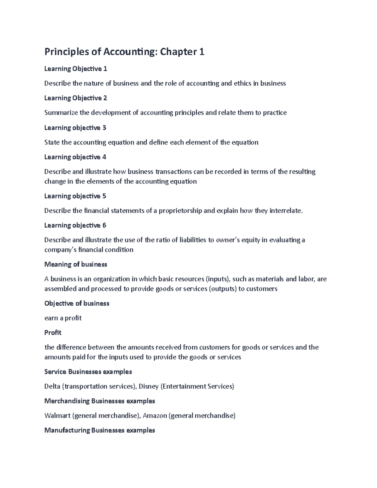 Principles of Accounting Chapter 1 - Learning objective 6 Describe and ...