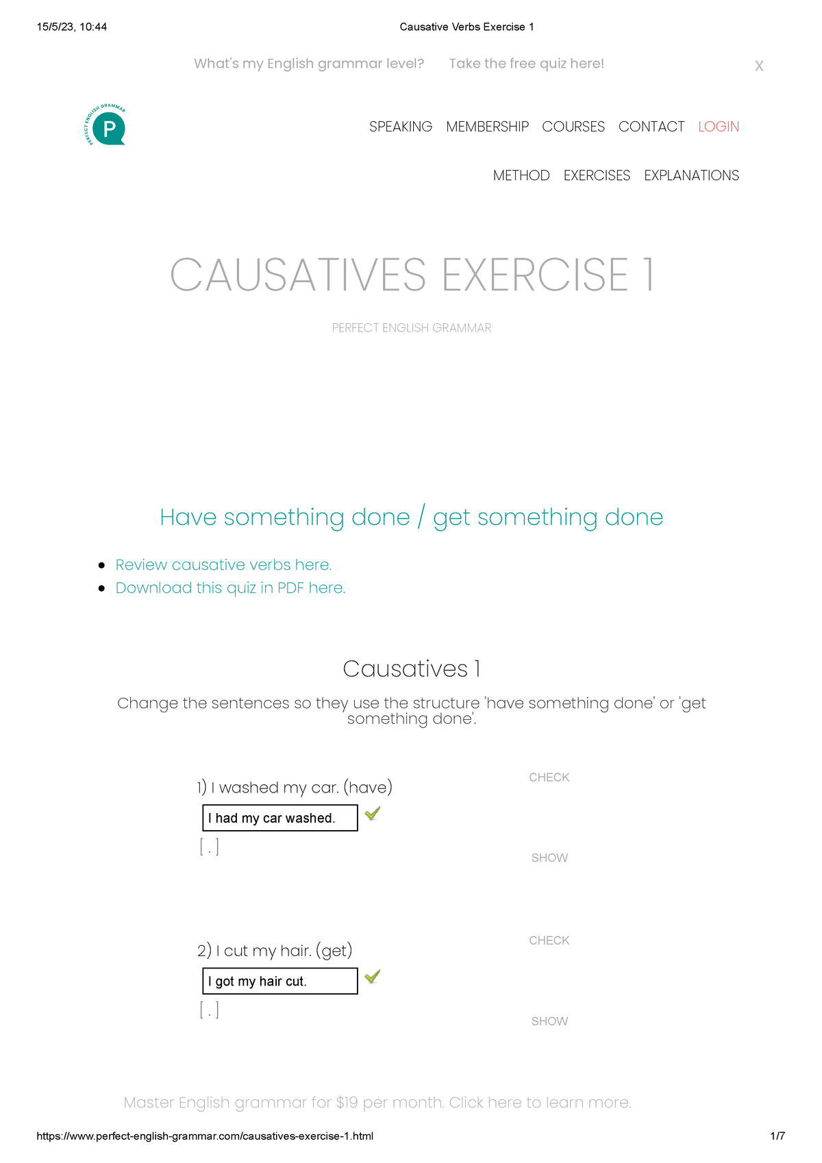 Causative Verbs Exercise 1 - CAUSATIVES EXERCISE 1 PERFECT ENGLISH ...