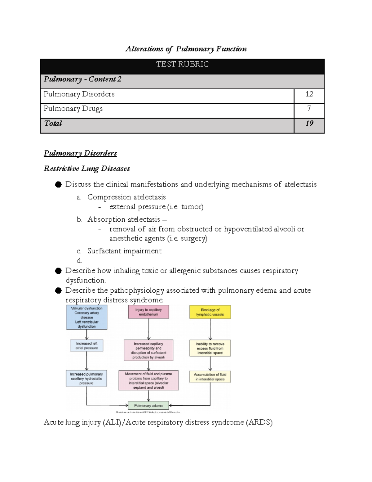 Pulmonary Study Guide - Notes - Alterations Of Pulmonary Function TEST ...