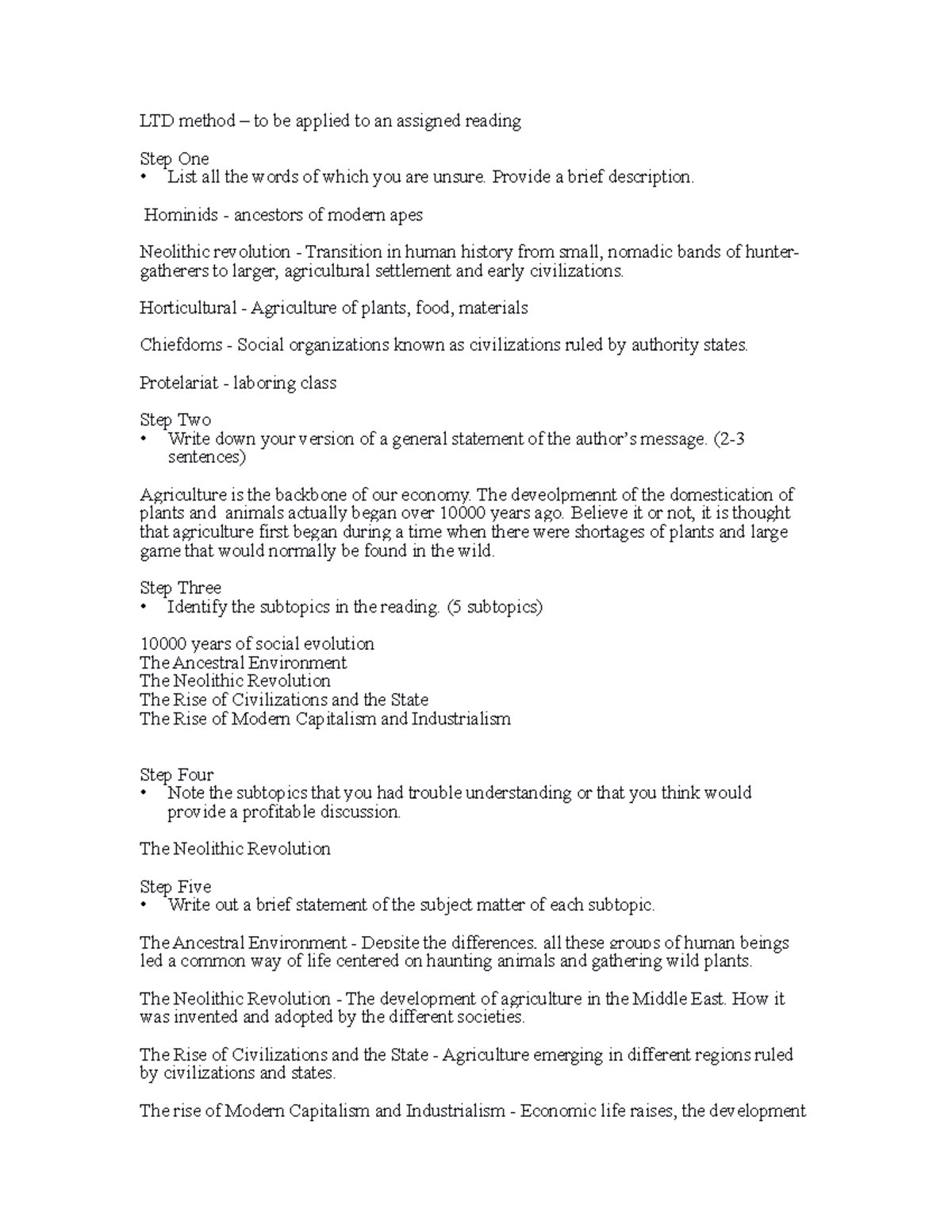 LTD method 1-6 sociology - LTD method – to be applied to an assigned ...