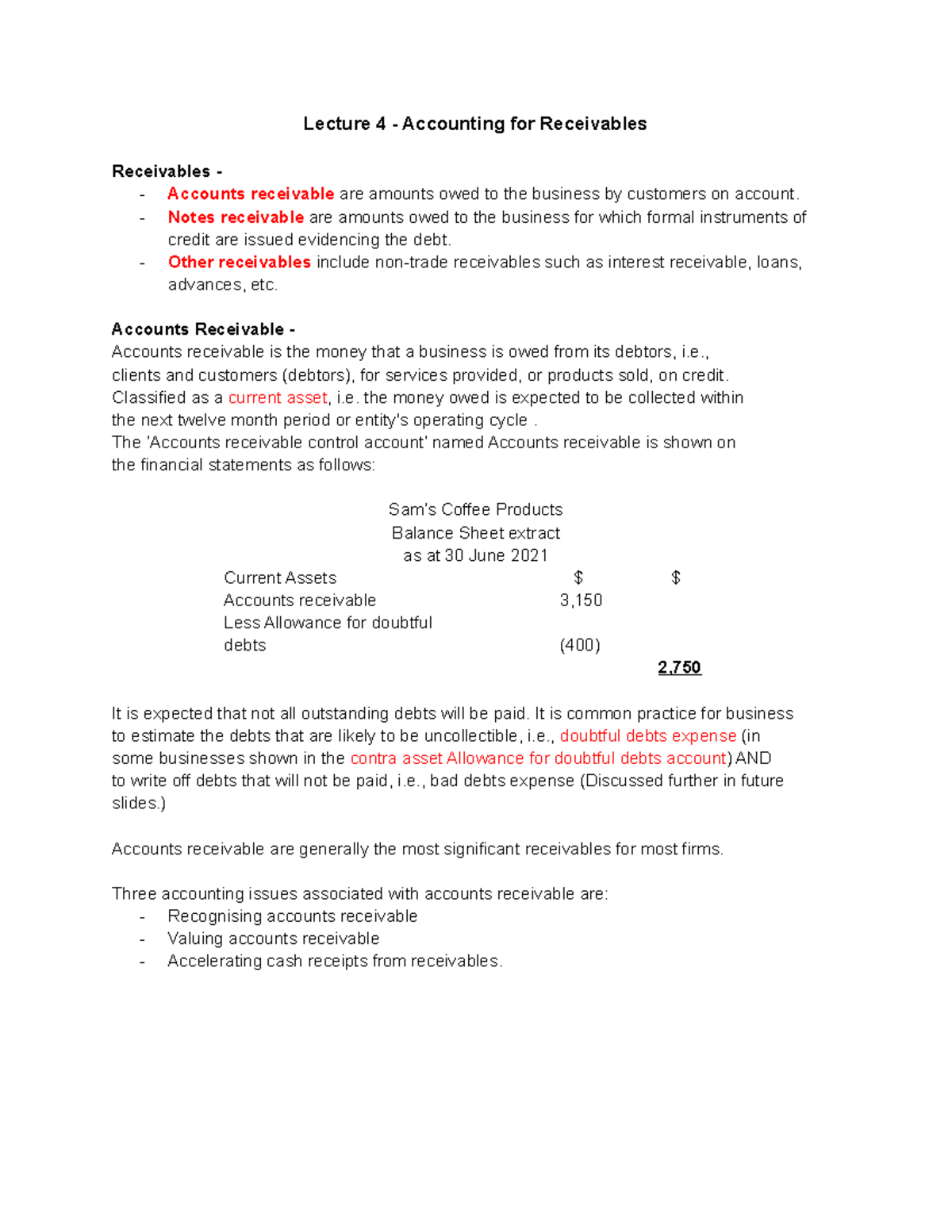 Lecture 4 - Accounting for Receivables - Lecture 4 - Accounting for ...