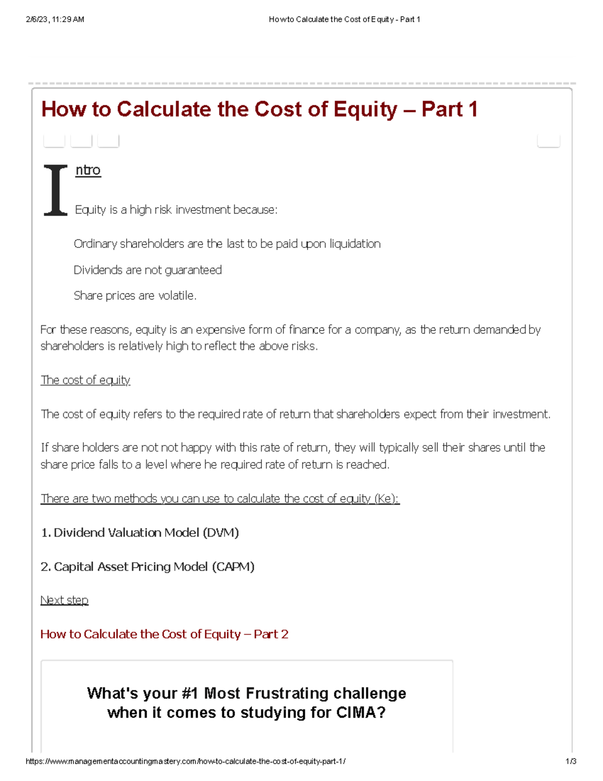 How to Calculate the Cost of Equity Part 1 For these reasons