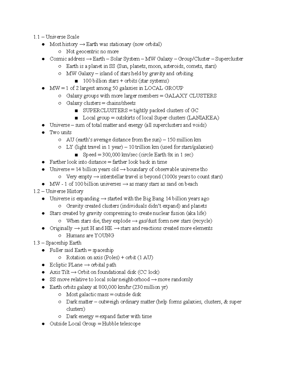 Ch. 1 Notes - Chapter 1 of the Textbook - 1 – Universe Scale Most ...