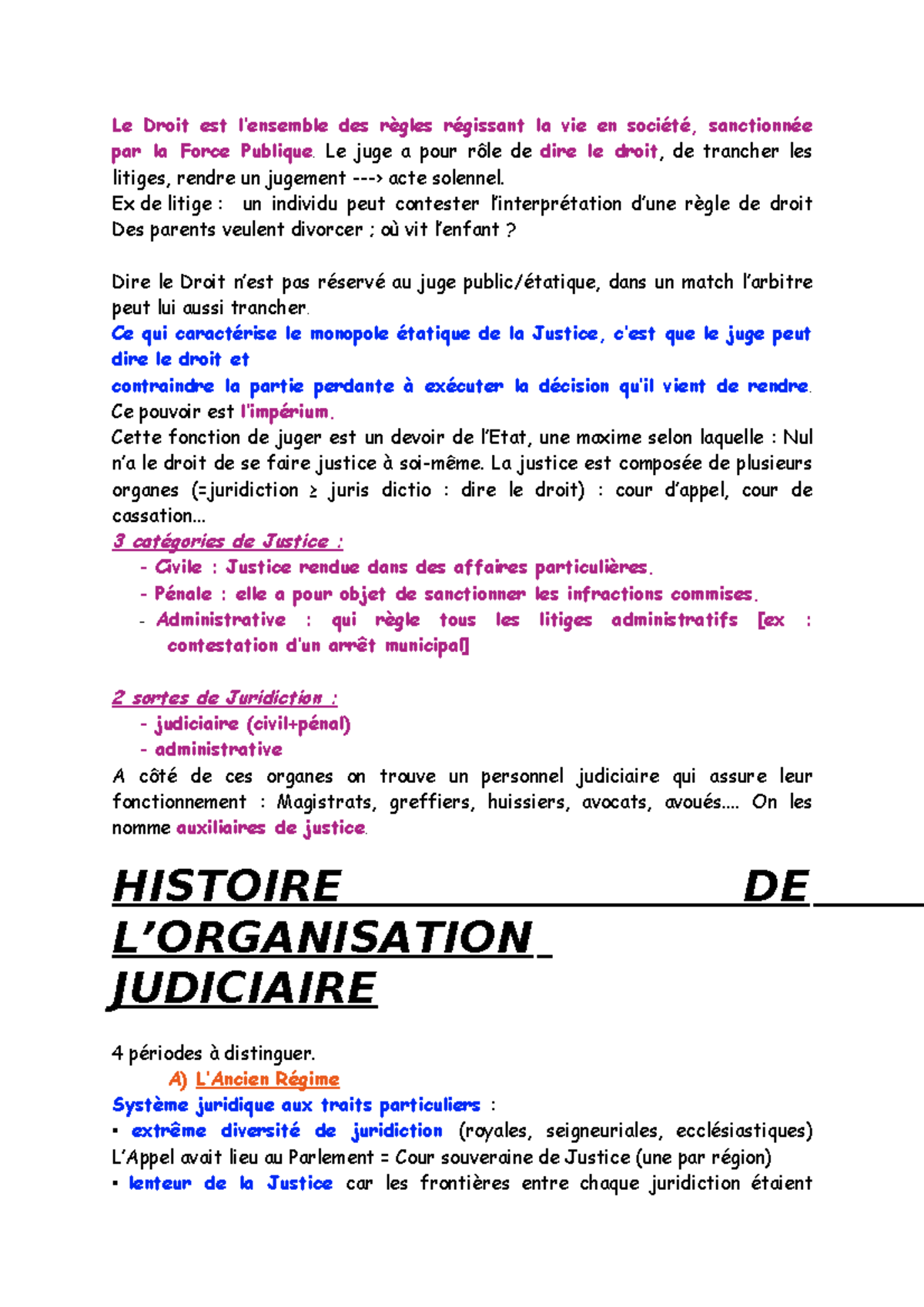 Institutions Judiciaire Cours Entier - Le Droit est l’ensemble des ...