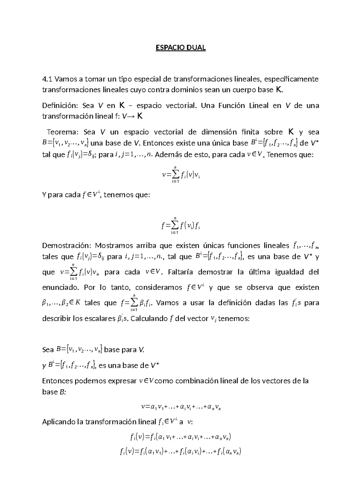 Demostracion DE Teoremas - Espacio DUAL - ####### ESPACIO DUAL ...