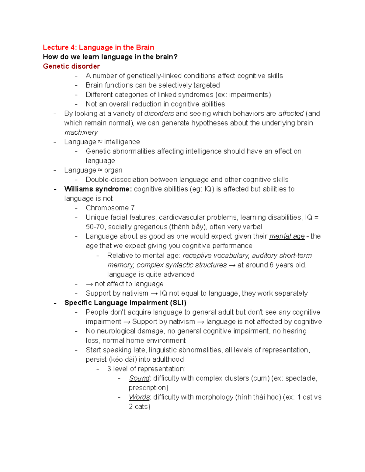 Psy 150 Language Notes - Lecture 4 - Lecture 4: Language in the Brain ...