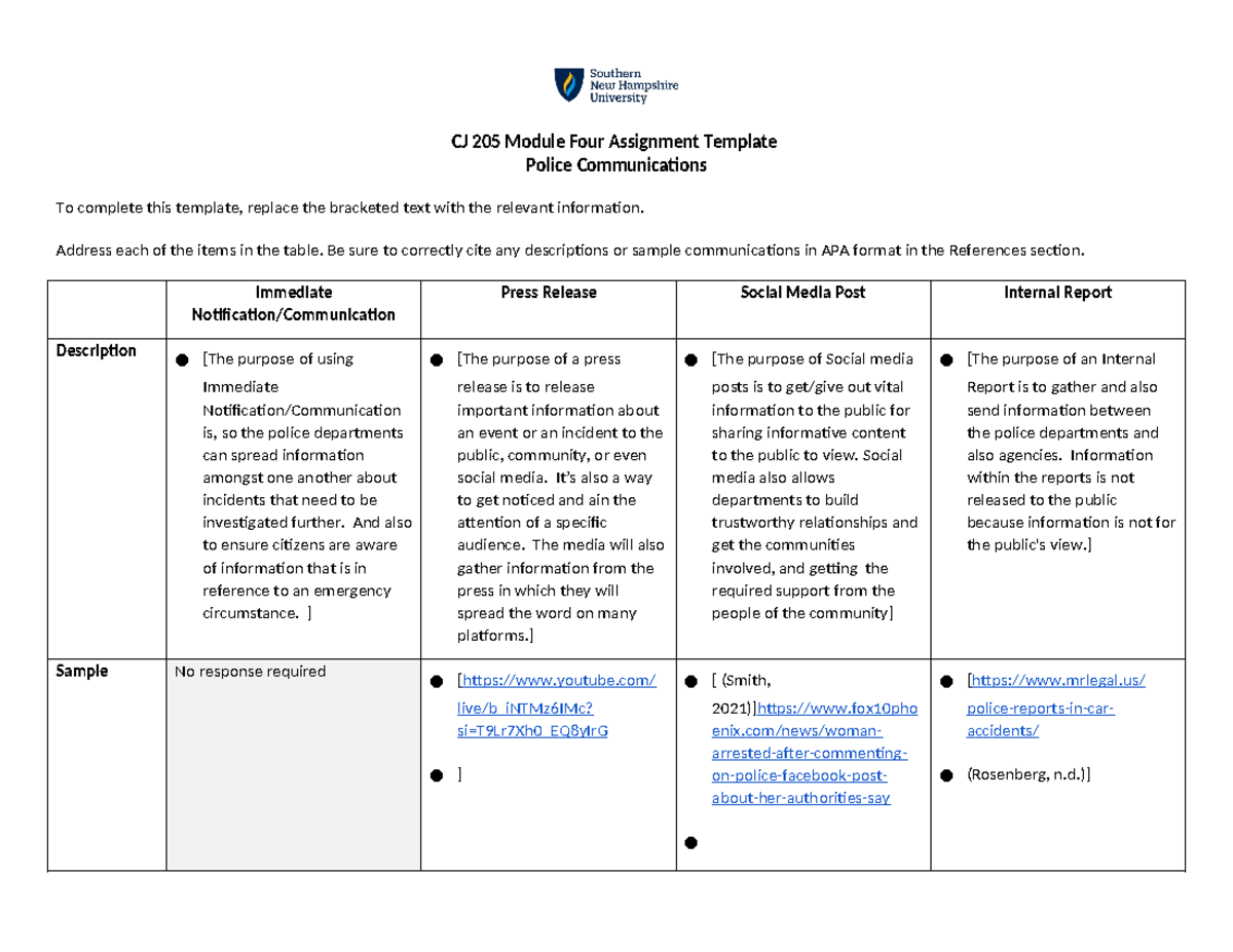 CJ 205 Module Four Project One - CJ 205 Module Four Assignment Template ...