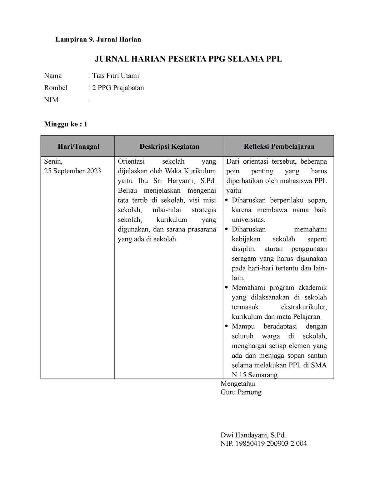 01.05.6-B1- 4.Jurnal Harian- Orientasi PPL I - Topik I - PPL - Lampiran ...