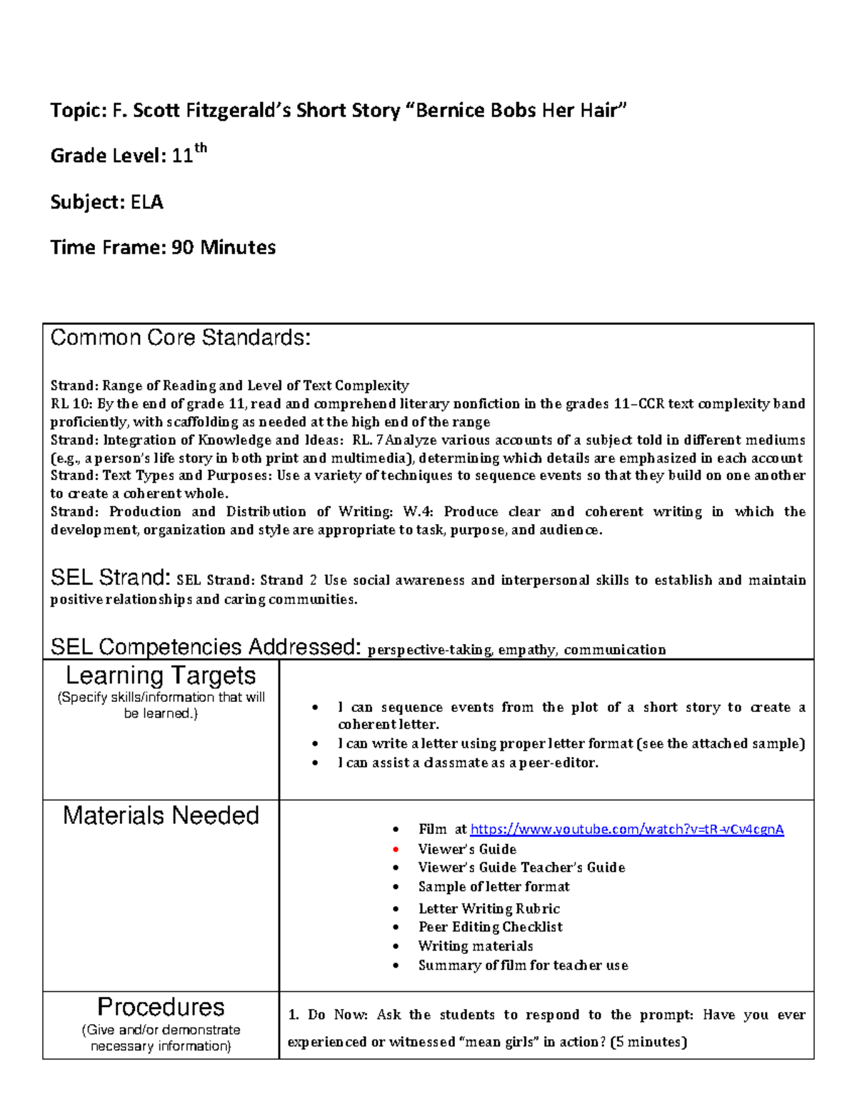 LP 4 Bernice Bobs Her Hair Topic F. Scott Fitzgerald’s Short Story